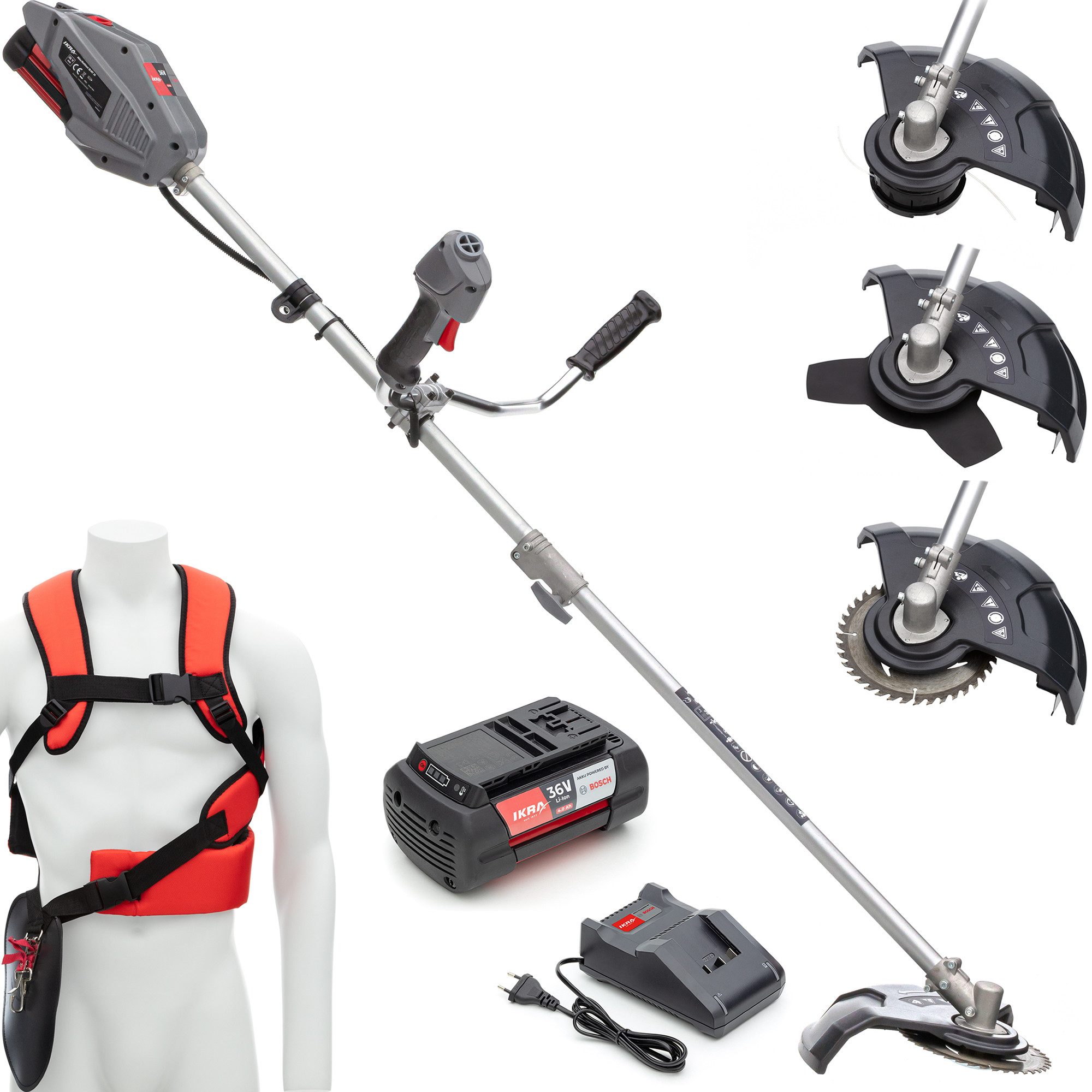 ikra GmbH Akku-Freischneider IB-BC 33, 25,5 cm Arbeitsbreite Messer, 33 cm Arbeitsbreite Faden, (mit Akku & Ladegerät), mit 36V Akku (4 Ah) & Ladegerät, kompatibel mit BOSCH 36V