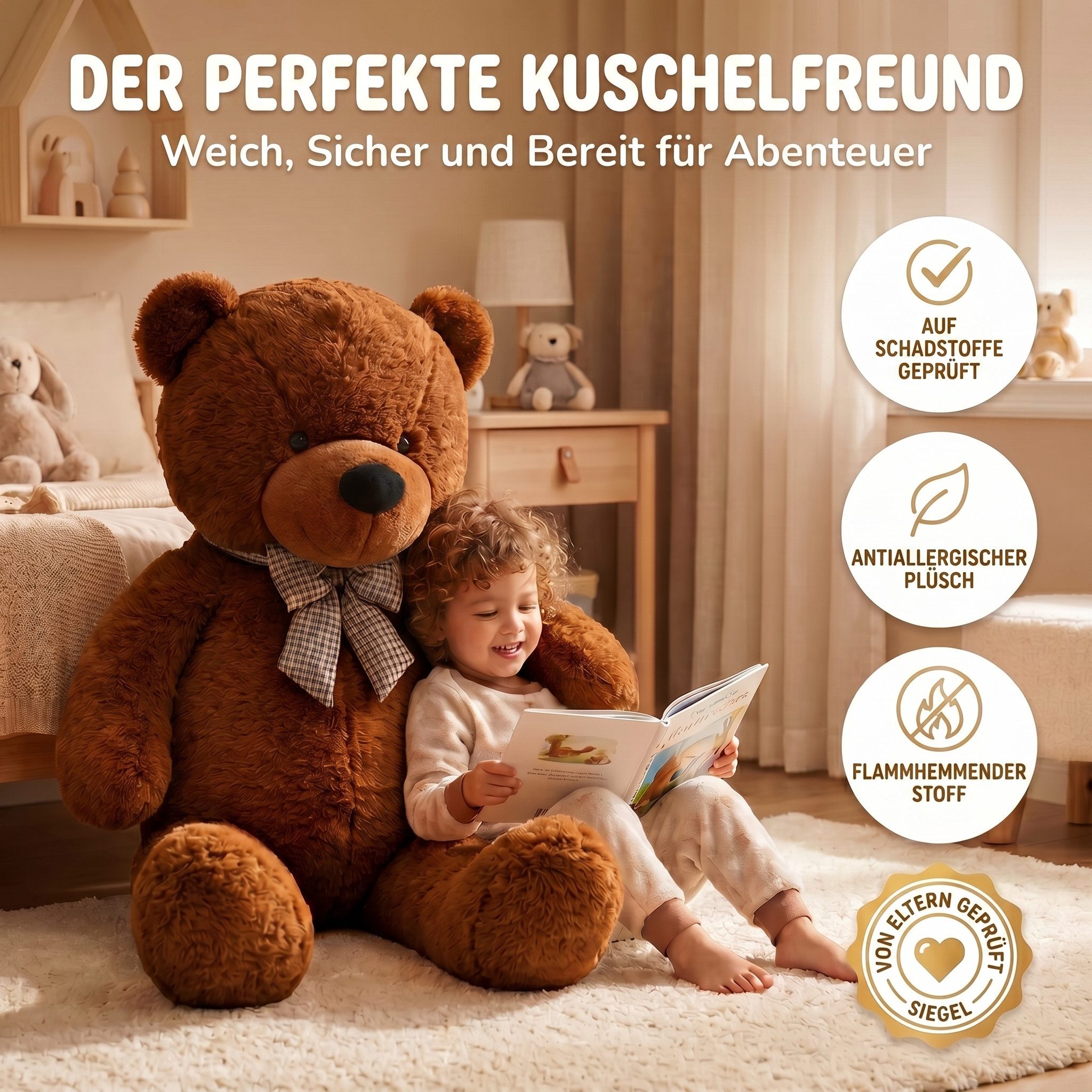Feluna Kuscheltier FELUNA XXL Riesen Kuschelbär Plüsch 120 cm – Weicher Plüsch Bär Kinder (Kuscheltier)