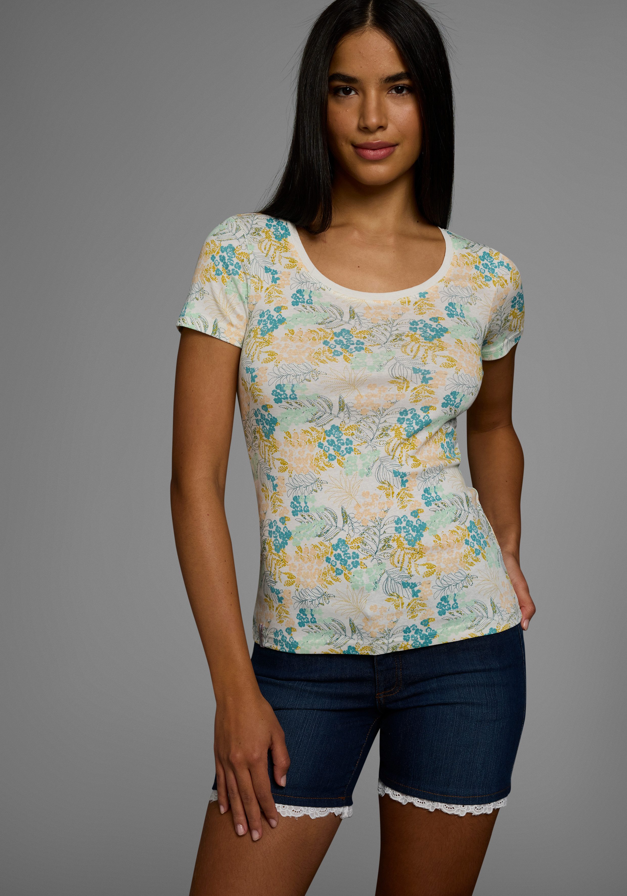 KangaROOS Kurzarmshirt mit geblümten Allover-Print günstig online kaufen