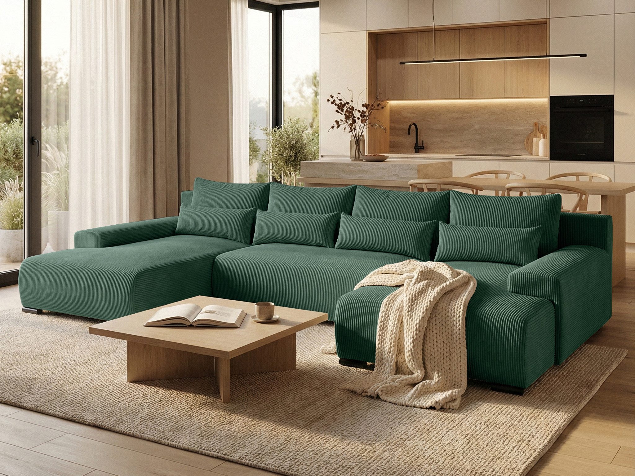 Beautysofa Ecksofa BENNY U mit Schlaffunktion, Bettkasten und Metallbeinen, Eckcouch in U-Form mit Wellenfederung Typ B, Liegefläche: 295x135 cm