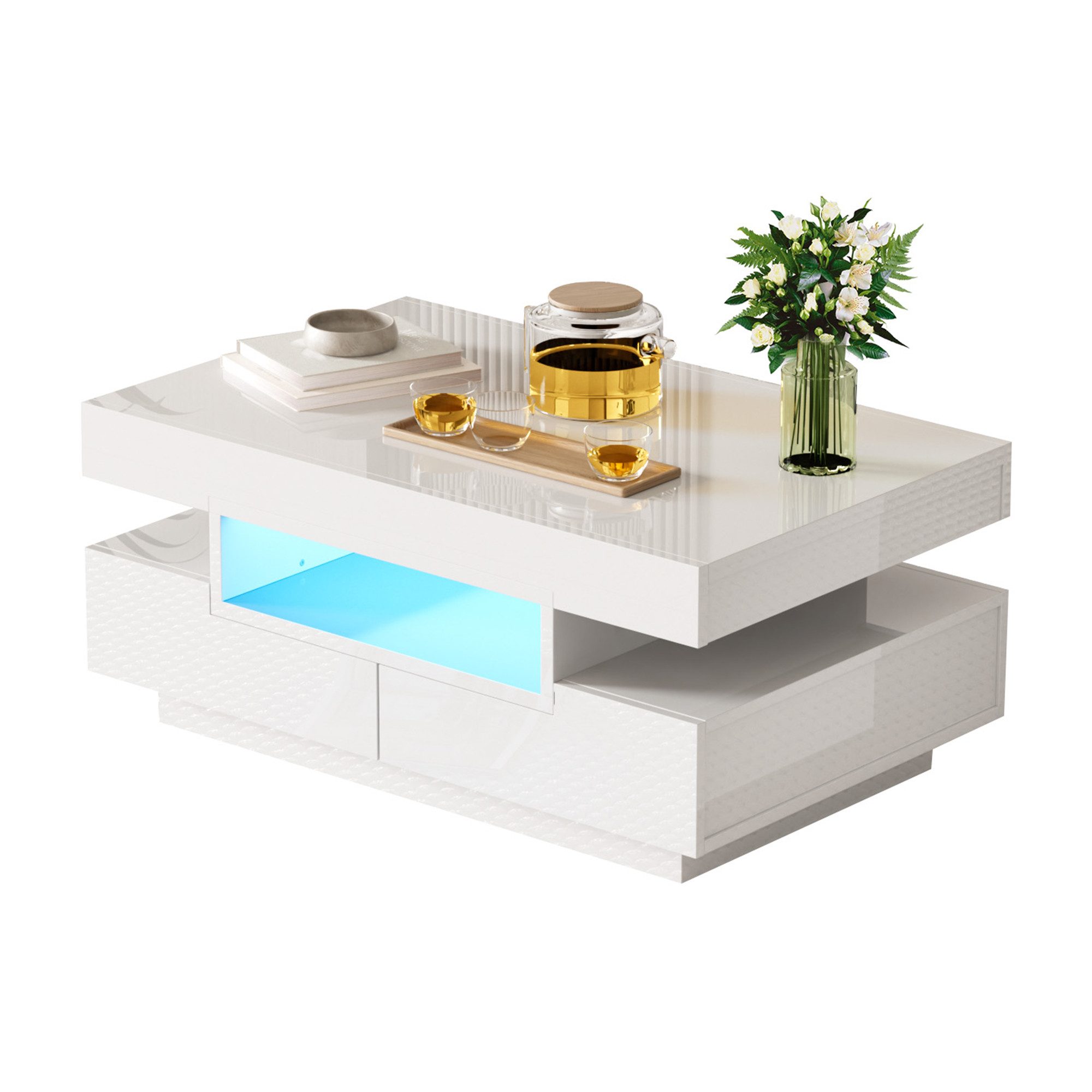Merax Couchtisch, hochglanz mit 4 Schubladen inkl. LED, Beistelltisch, Wohn günstig online kaufen