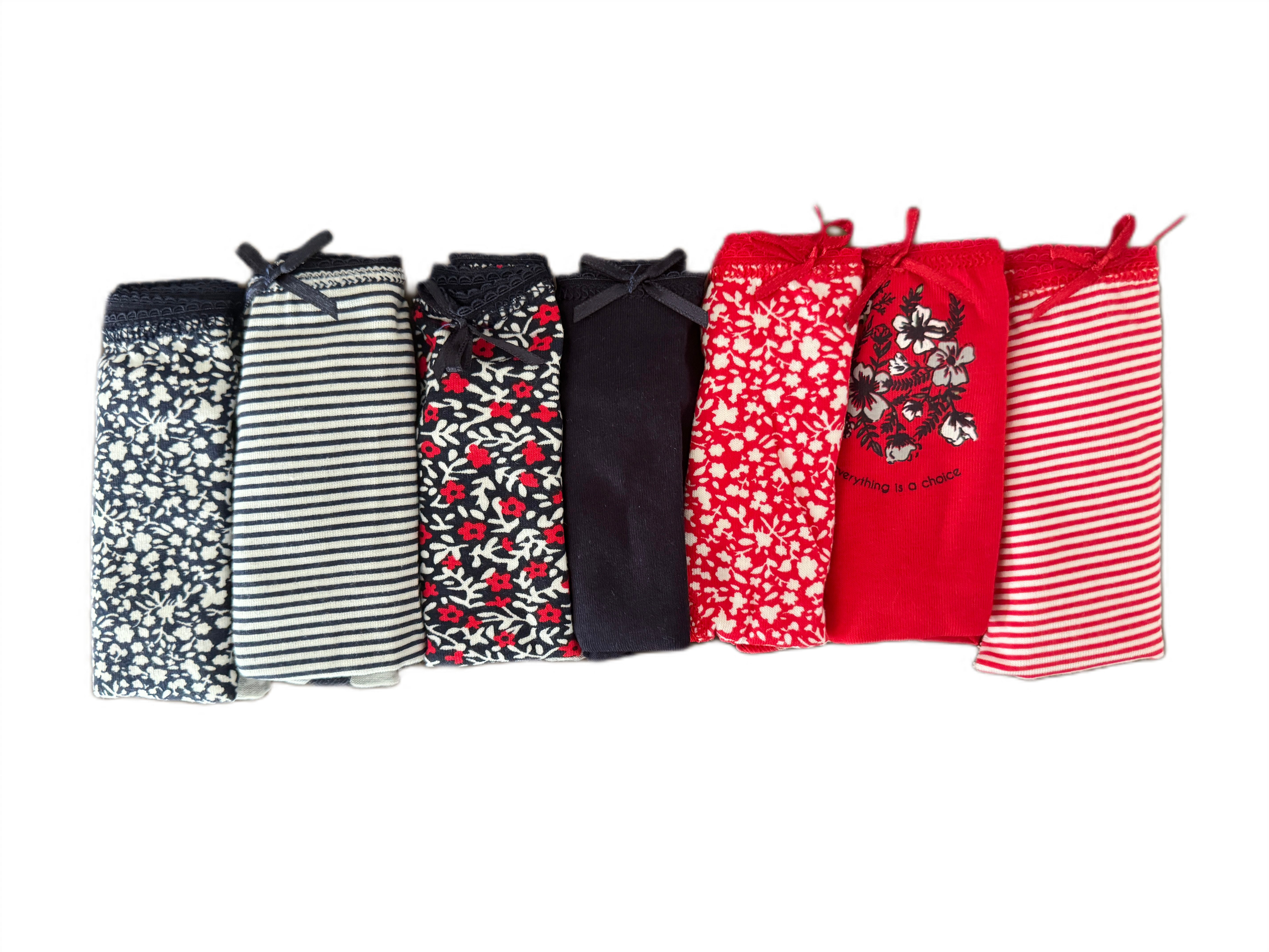 Slip Damen Slip 7er Pack – Gemustert, Baumwolle, Mit Schleifchen