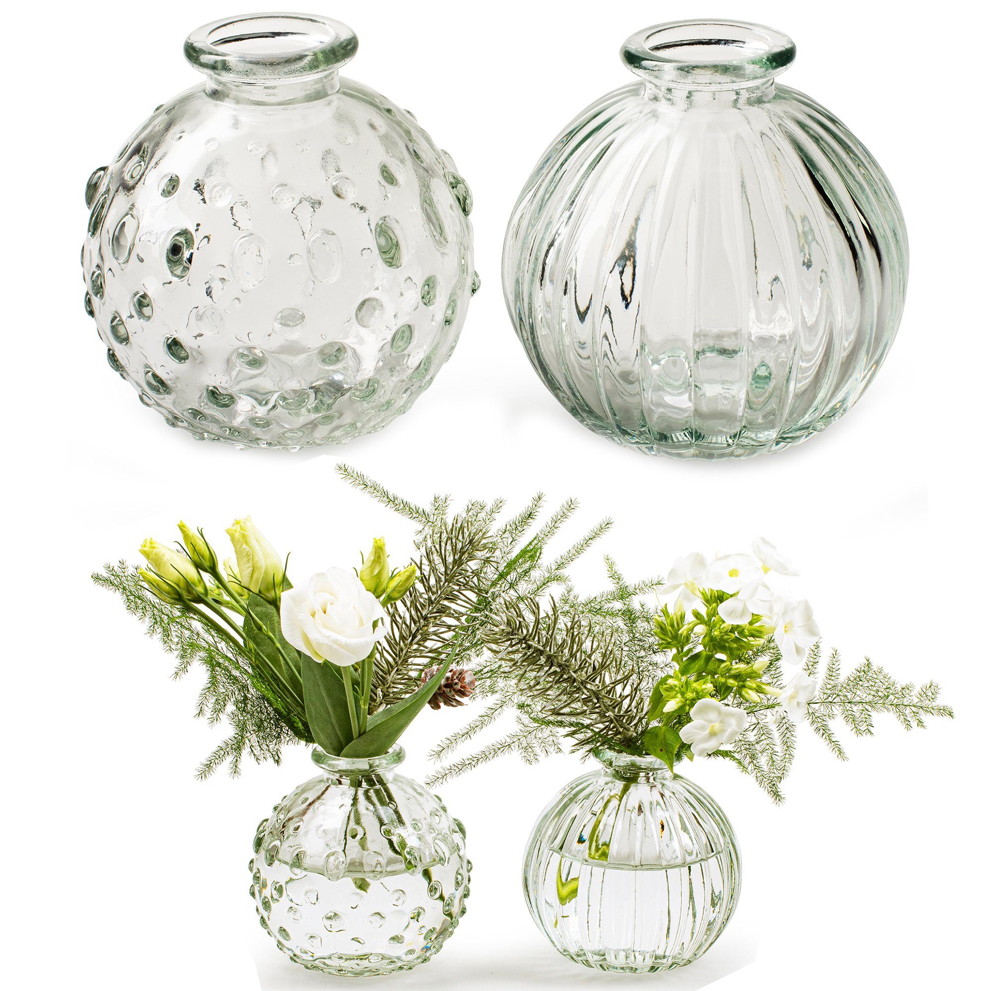 Annastore Dekovase 12 kleine Vasen aus Glas Vintage Blumenvasen Tischvasen Glasvasen, Dekoflaschen, Glasflaschen, Glasfläschchen, Deko-Flaschen