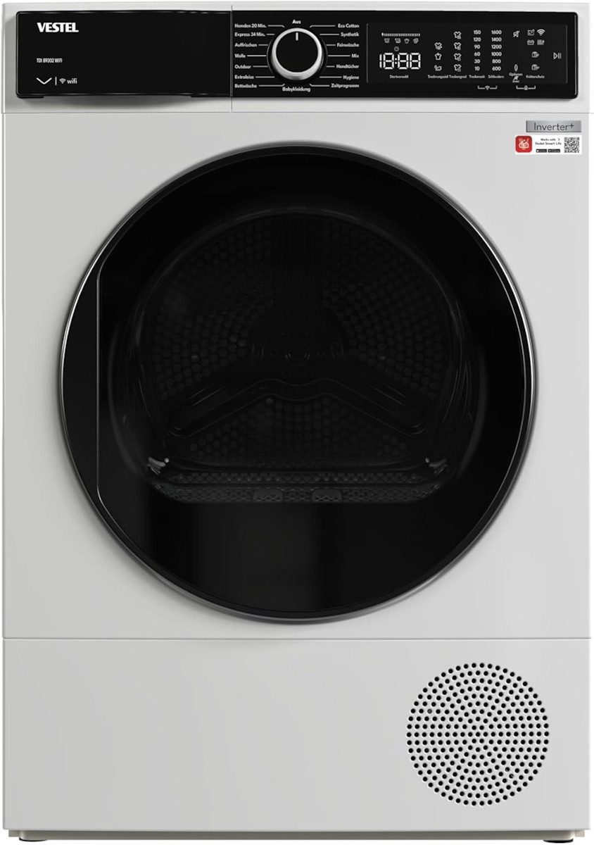 VESTEL Wärmepumpentrockner TDI 89302 WIFI, - App-Steuerung & Pearl Drum Schontrommel