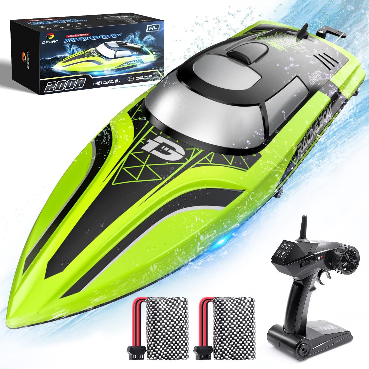 DEERC RC-Boot mit LED, 20+ km/h, 2 Batterien, 2,4 GHz, Pool- und See-Spielz günstig online kaufen