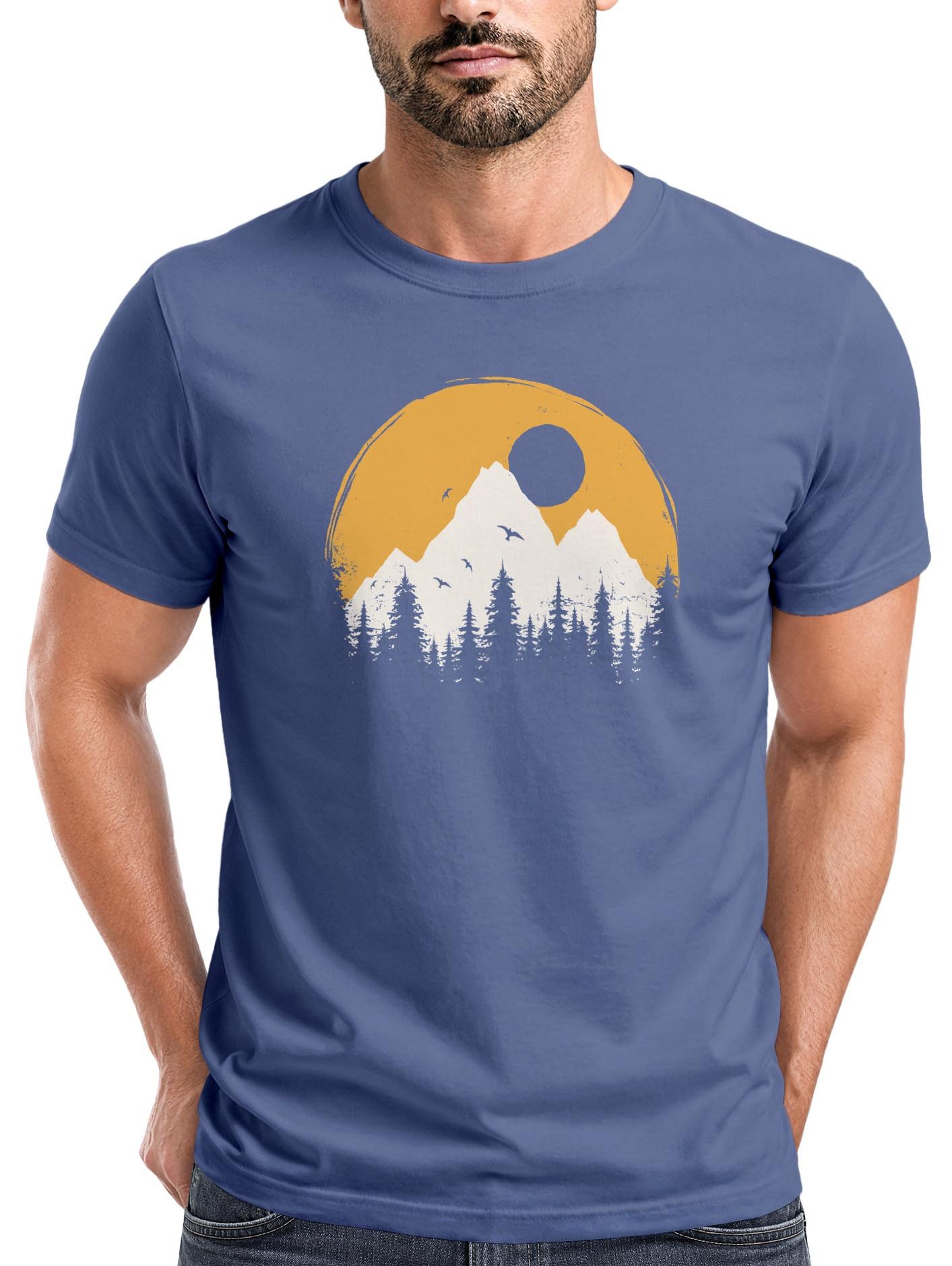 Neverless Print-Shirt Herren T-Shirt Outdoor Print Natural Badge Logo Wandern Fashion mit Print