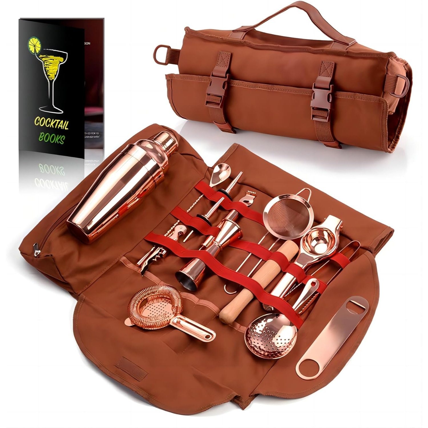 Cocktail-Set Hochwertiges 17-Teiliges Cocktail Shaker Set Kupfer Barzubehör Tasche