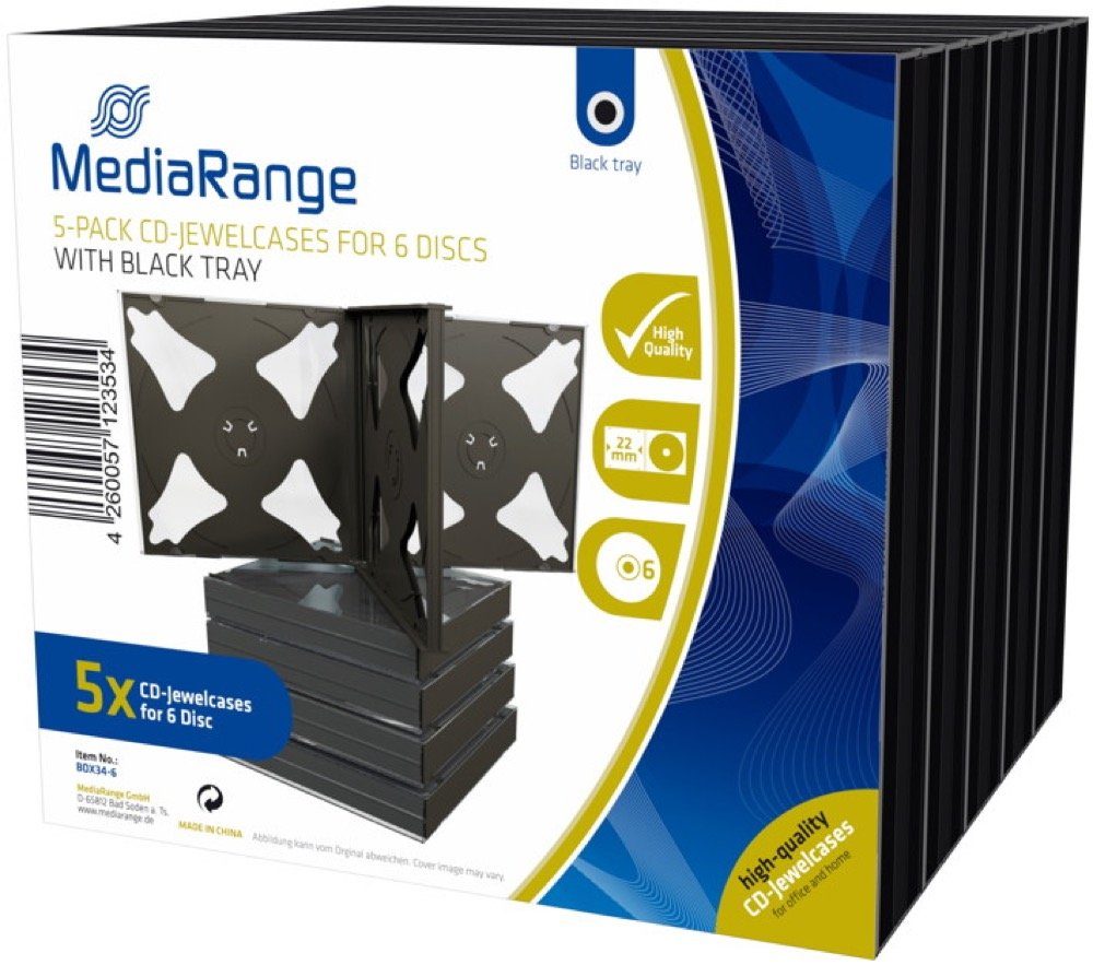 Mediarange CD-Hülle 5 CD Hüllen 6er Jewelcase 22 mm für je 6 BD / CD / DVD schwarz