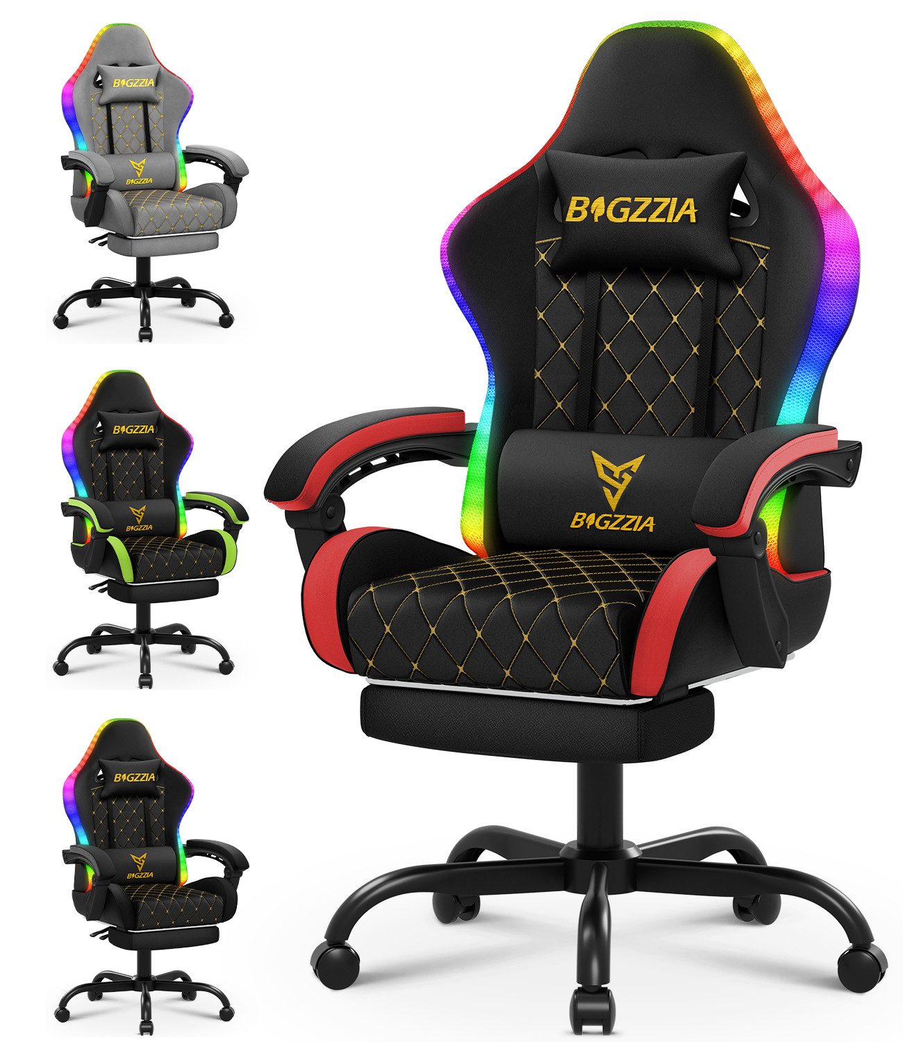 ZAISZE Gaming-Stuhl Bürostuhl Gaming Chair mit LED Lichtleiste, Gamer Stuhl, Ergonomischer Bürostuhl,Kopfstütze und Lendenstütze