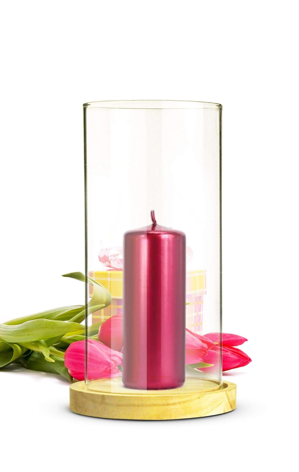 Sendez Windlicht Glaszylinder mit Holzteller Kerzenhalter günstig online kaufen