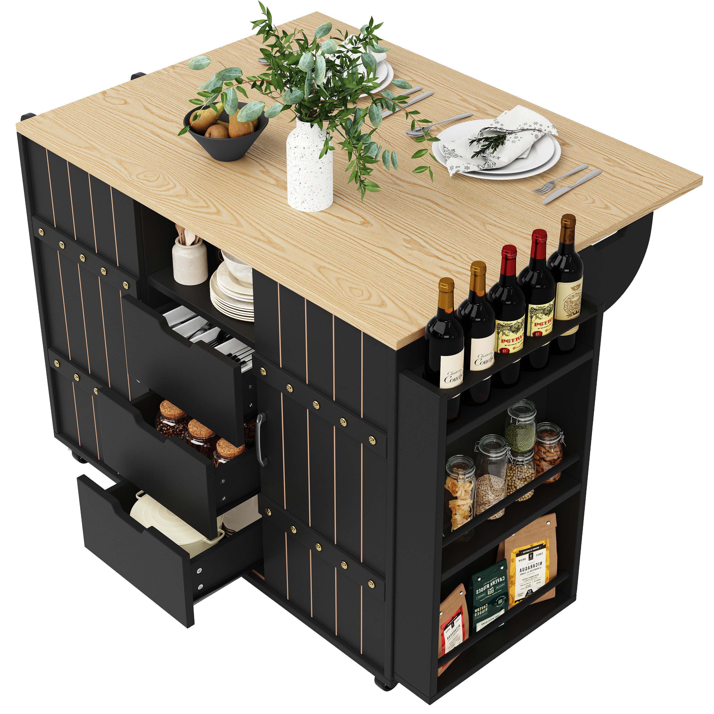 MODFU Küchenwagen Multifunktionale Kücheninsel,Küchewagen, mit 3 günstig online kaufen
