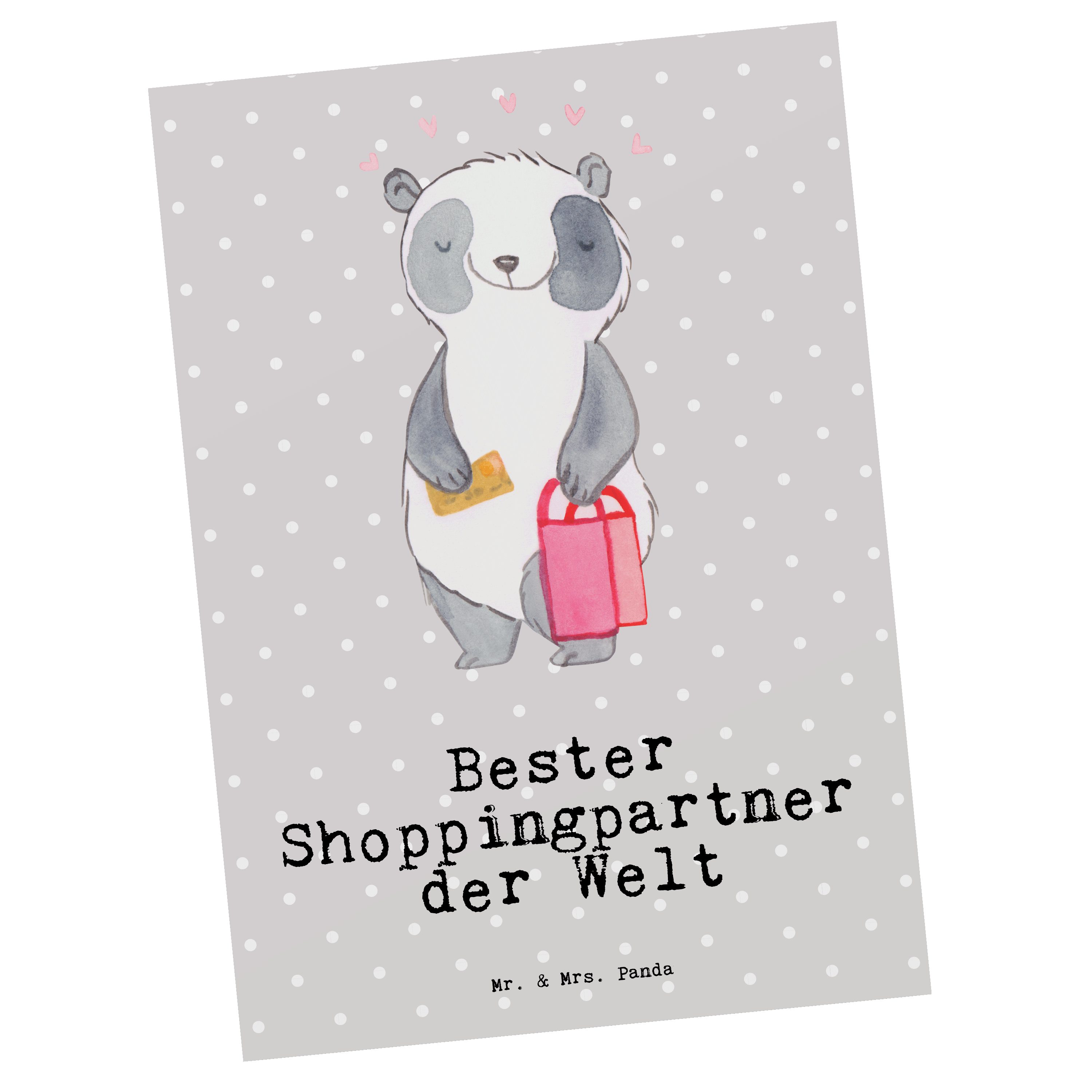 Mr. & Mrs. Panda Postkarte Panda Bester Shoppingpartner der Welt - Grau Pastell - Geschenk, Ansi