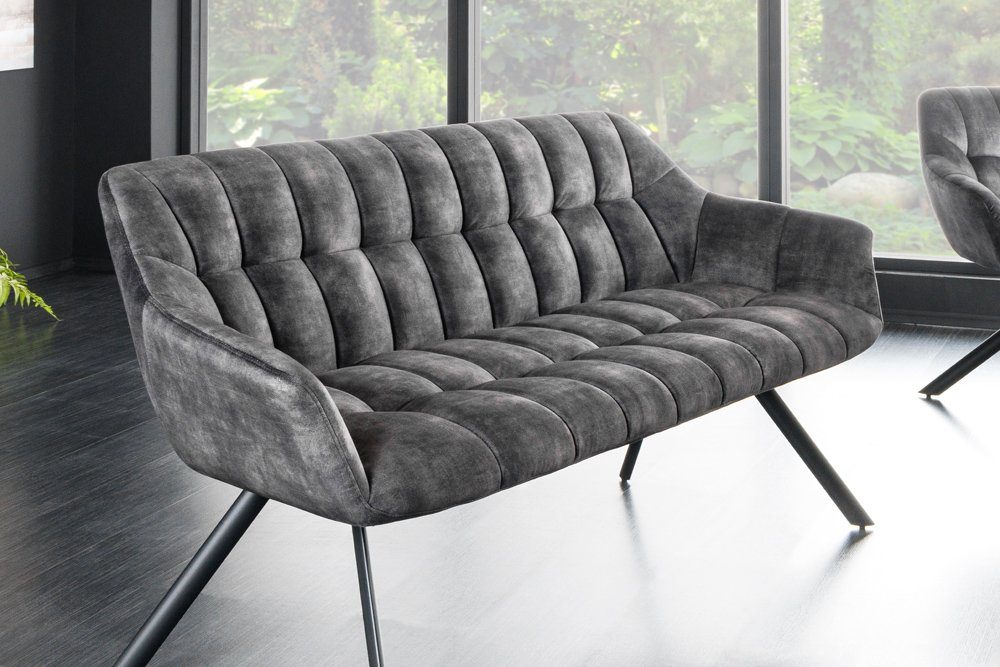 165cm Sitzbank schwarz Flur · PAPILLON / grau · mit riess-ambiente Esszimmer grau grau · · 1-St), (Einzelartikel, · Rückenlehne Samt Metall Schlafzimmer |