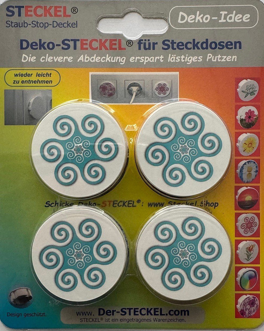 - DS-469 - Abdeckung STECKEL Wanddekoobjekt Steckdosen Stück 4 Ornament_tuerkis DEKO-STECKEL®