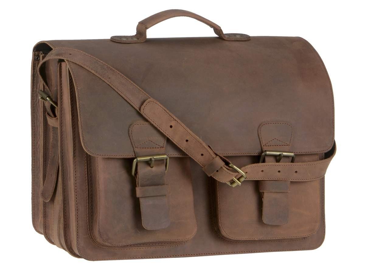 Ruitertassen Aktentasche Lehrertasche Damen Herren Leder 42x32cm 3 Fächer Business Schule, 42 cm Lehrertasche, 3 Fächer, Schultasche, dickes rustikales Leder