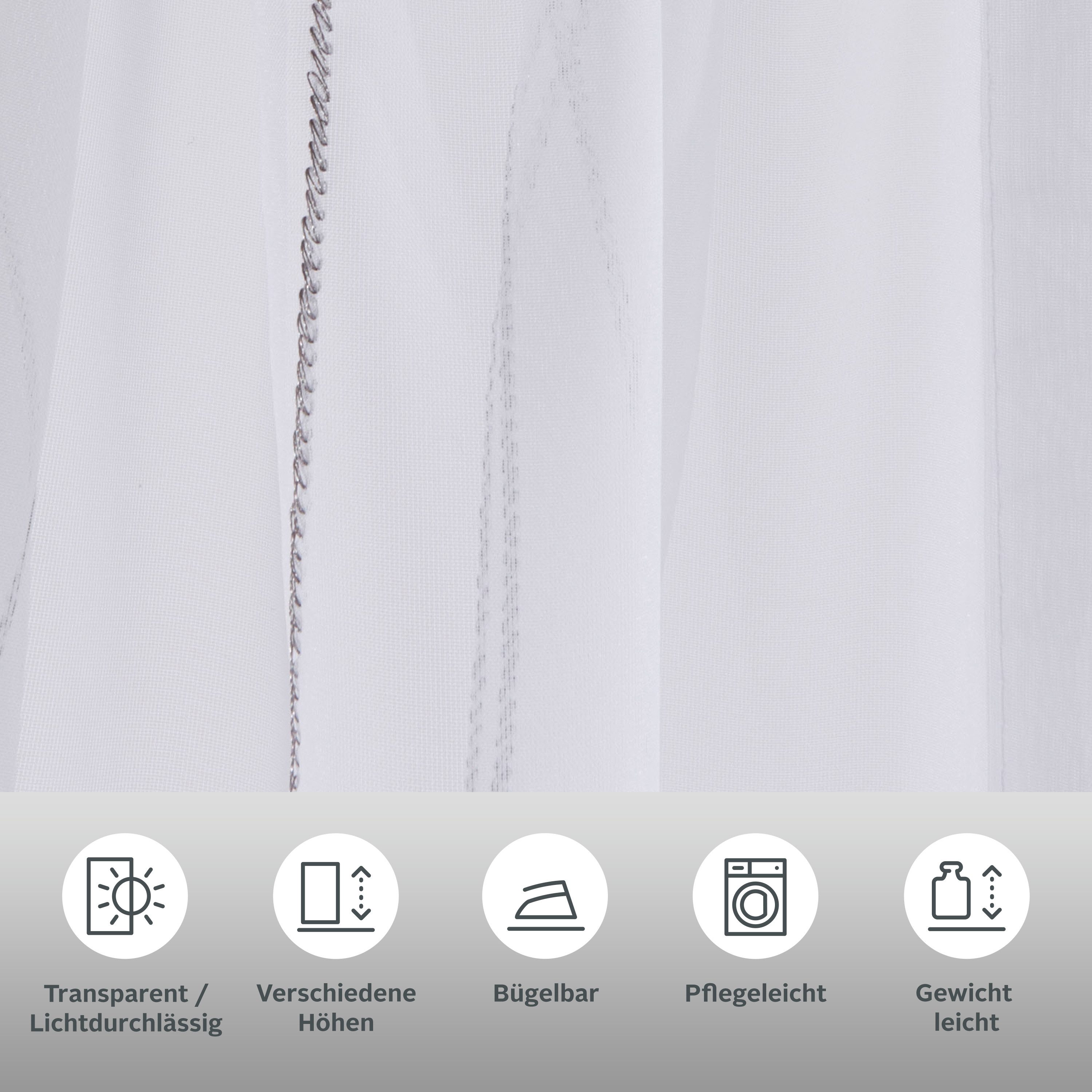 OTTO home Gardine Mila (1 St), Kräuselband, transparent, Voile, mit Wellenmuster bestickt, Voile, einfarbig