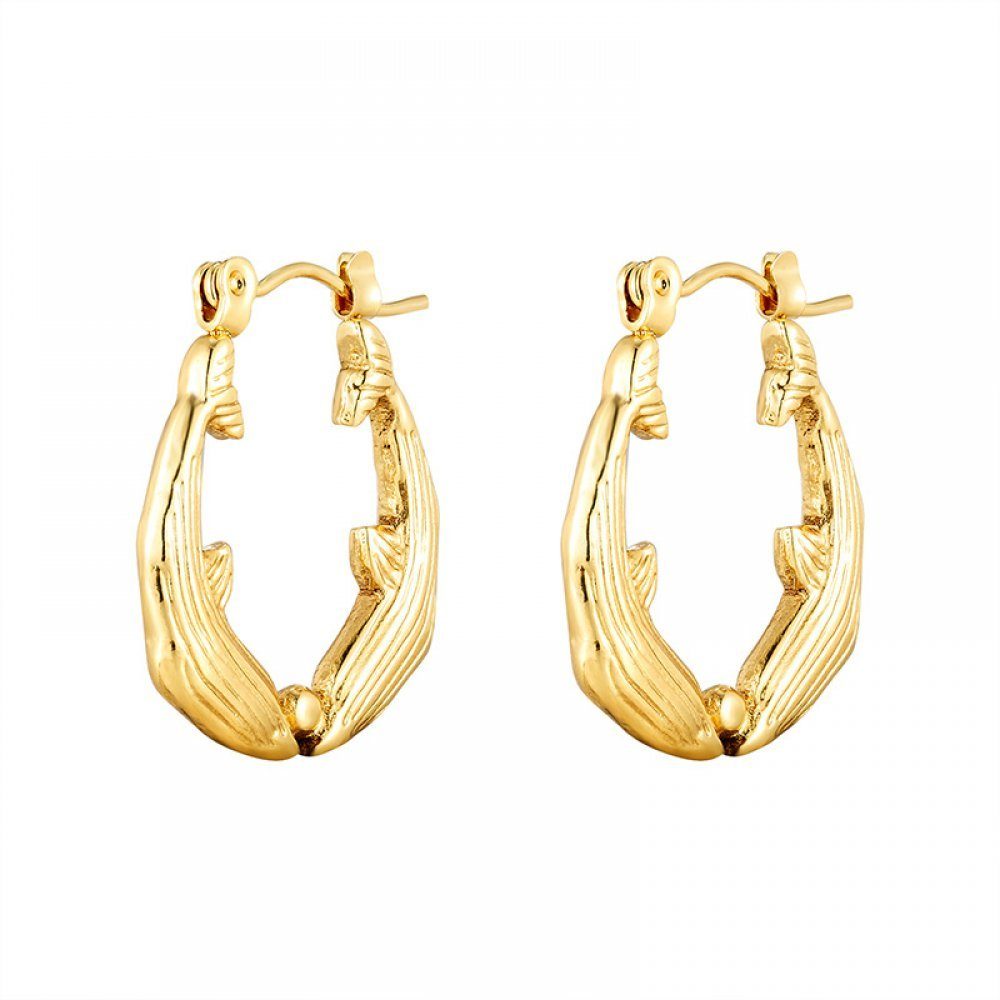 Invanter Paar Ohrhänger Retro Stil Doppel Fisch Spleißen Relief Ohrringe, ink Geschenkbox golden