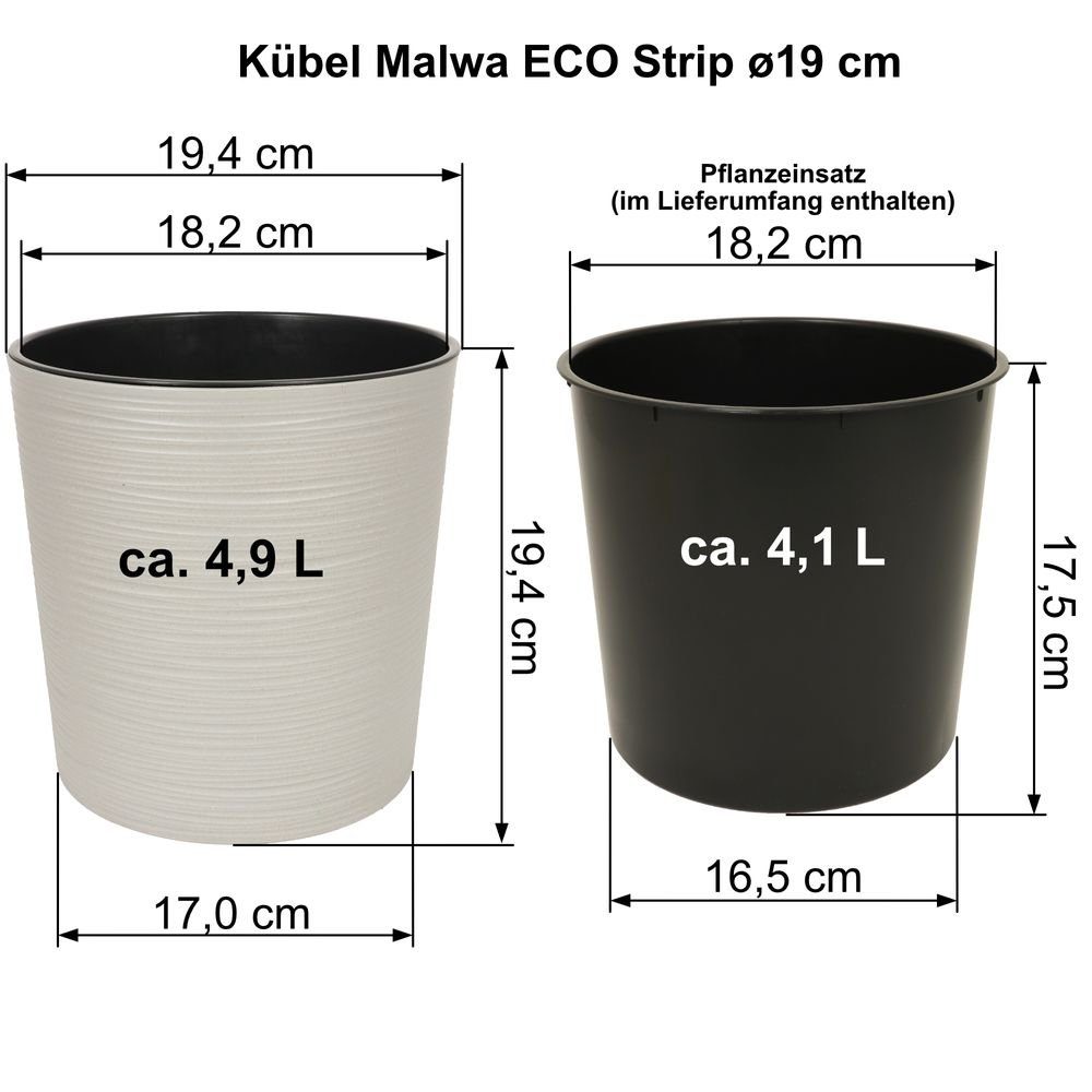 - - - ECO Übertopf - MePla - Heimwerkercenter wetterfestes Malwa cm - UV-beständiger Kübel Blumenkübel ø19 Pflanzgefäß Kübel - creme Pflanzentopf Strip