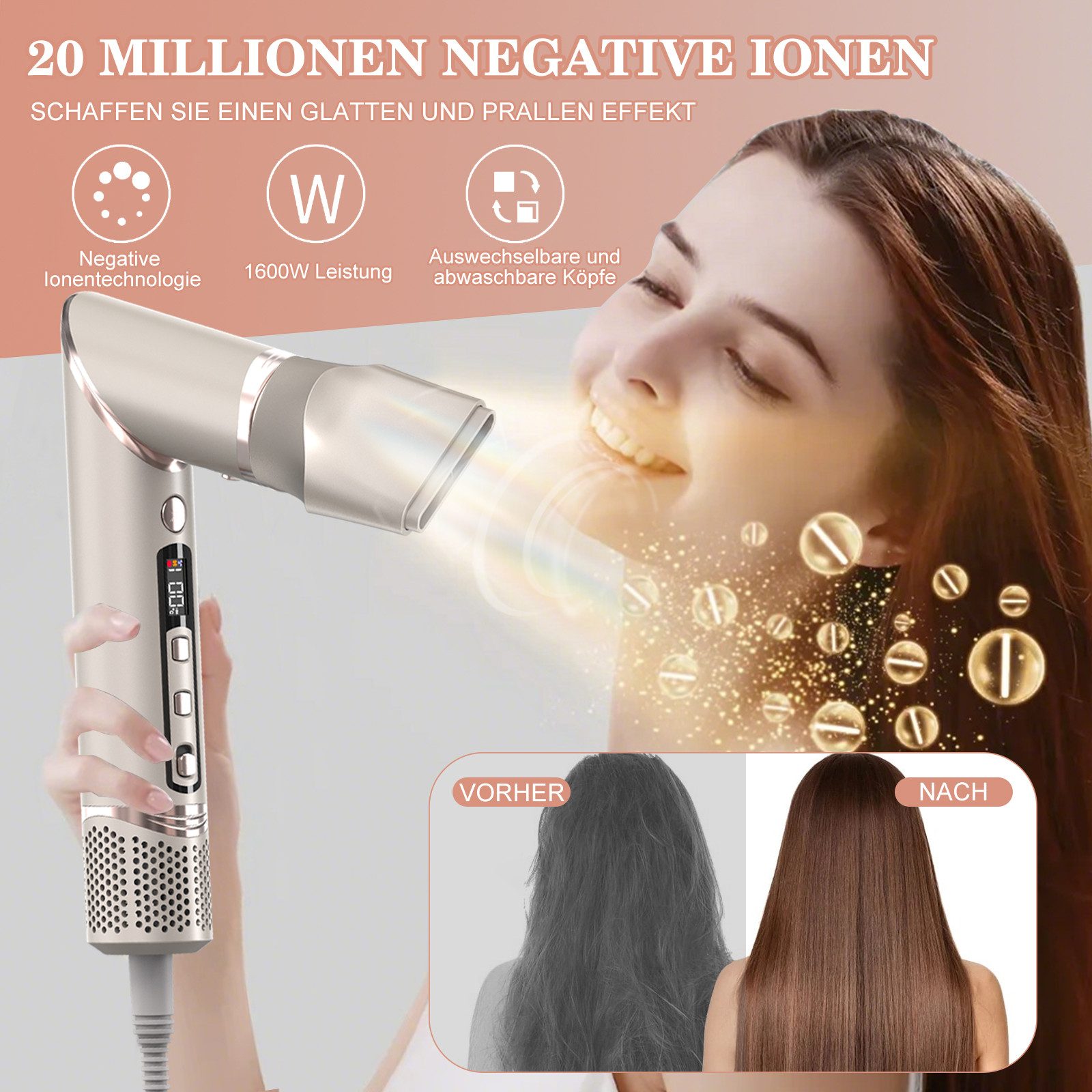 TWSOUL Warmluftbürste 8-in-1 Multihaarstyler&Haartrockner 110,000 U/min Temperaturkontrolle, Komplettes Zubehör für perfektes Styling, Schnelltrocknend, Volumen
