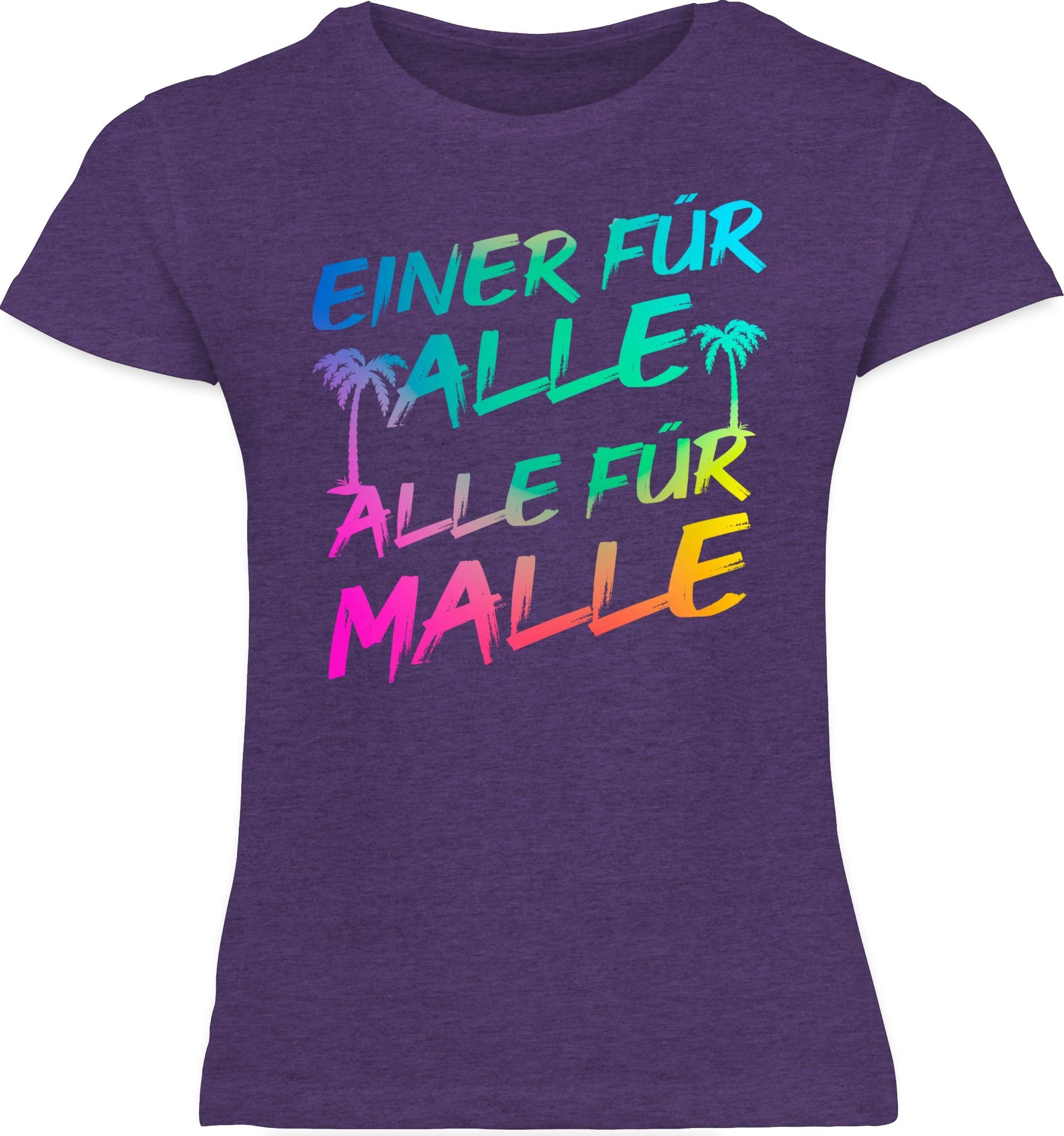 Shirtracer Lila alle Malle Mädchen T-Shirt Alle 1 für Alle Einer Malle Meliert für für - Sommerurlaub