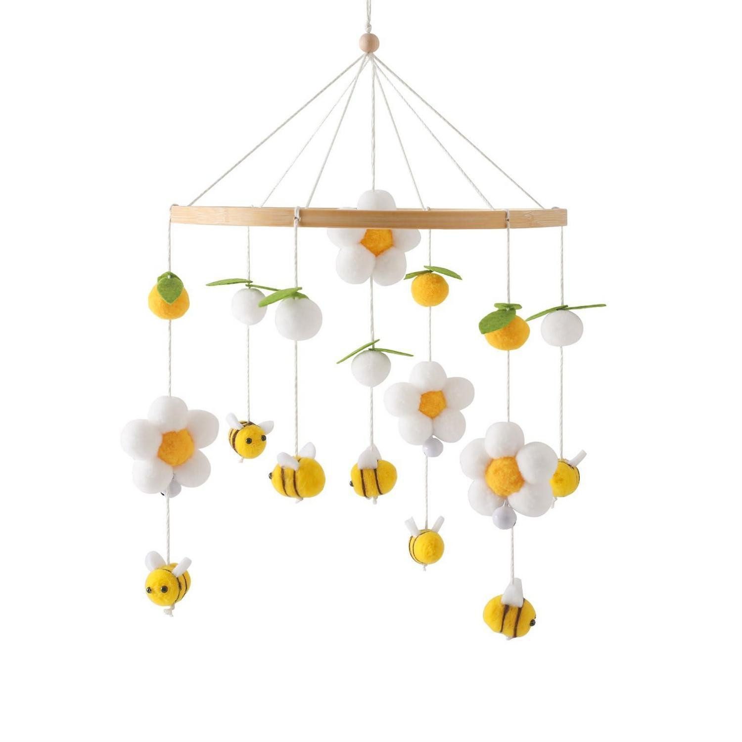 LuxusKollektion Mobile Baby Mobile Bienen Bettglocke Windspiel Holz Filzbälle Gelb