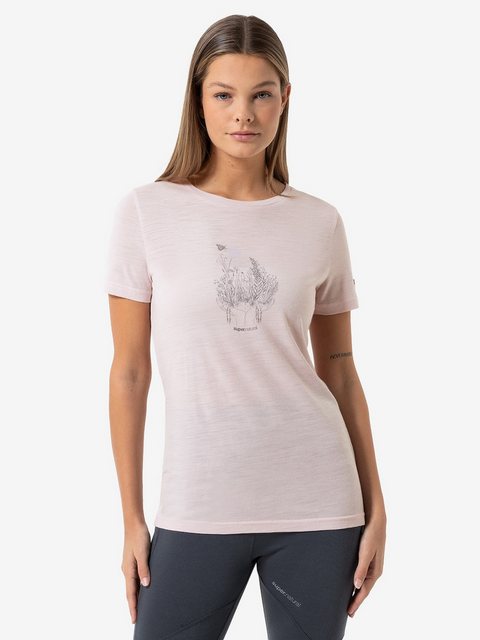 SUPER.NATURAL T-Shirt für Damen, Merino FLOWERHANDS Blumen Motiv, bunt, cas günstig online kaufen