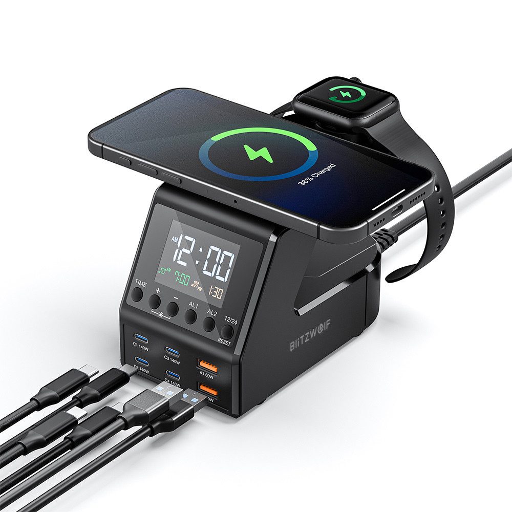 BLiTZWOLF BW-FW10 Ladestation (Induktions-Ladegerät, kabelloser Ladegerät, 240W Schnellladegerät mit Wireless Charging & Dual-Alarm)