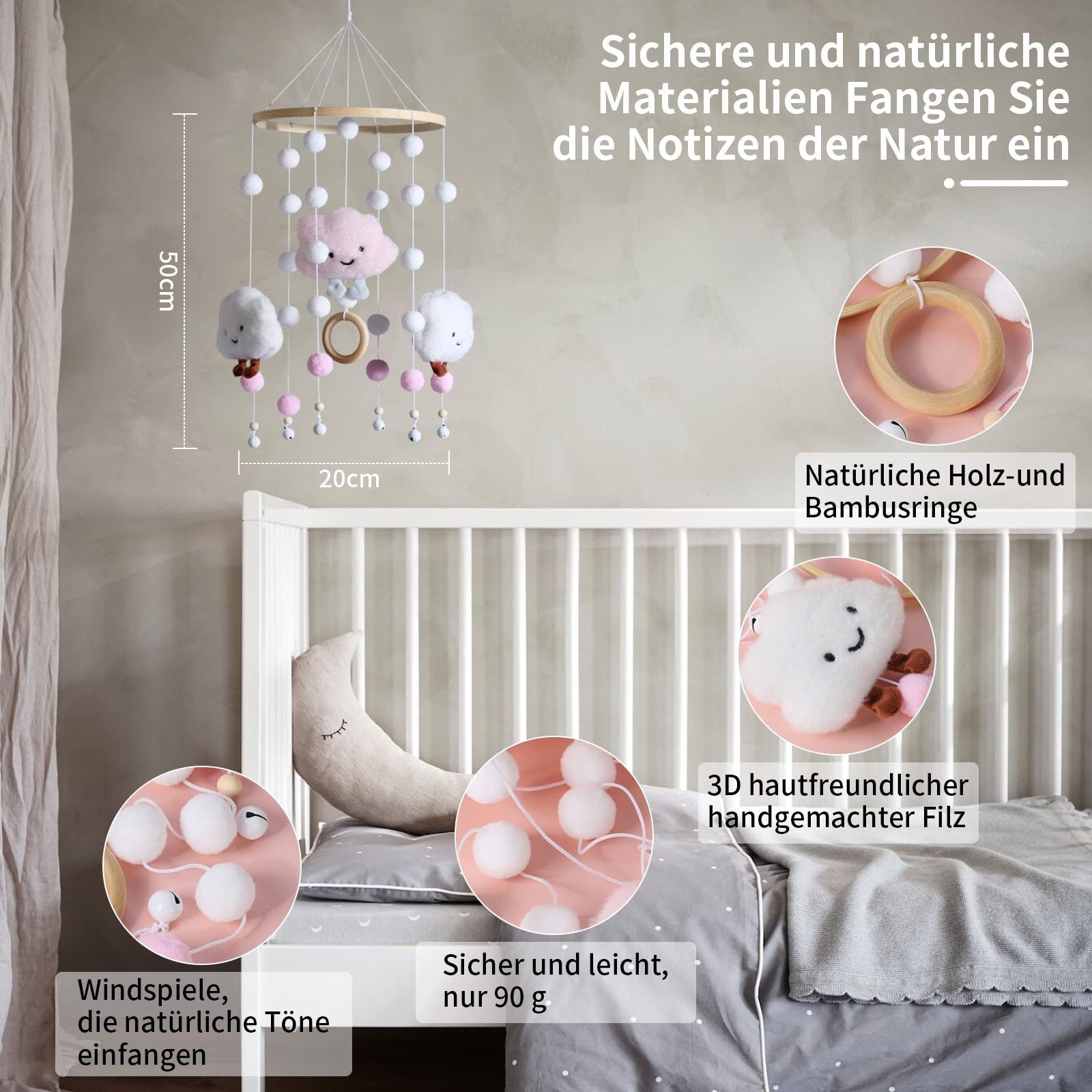 CLTYQ Mobile Baby Holz Hängende Bettglocke, Windspiel Rassel Babybett Mobil günstig online kaufen