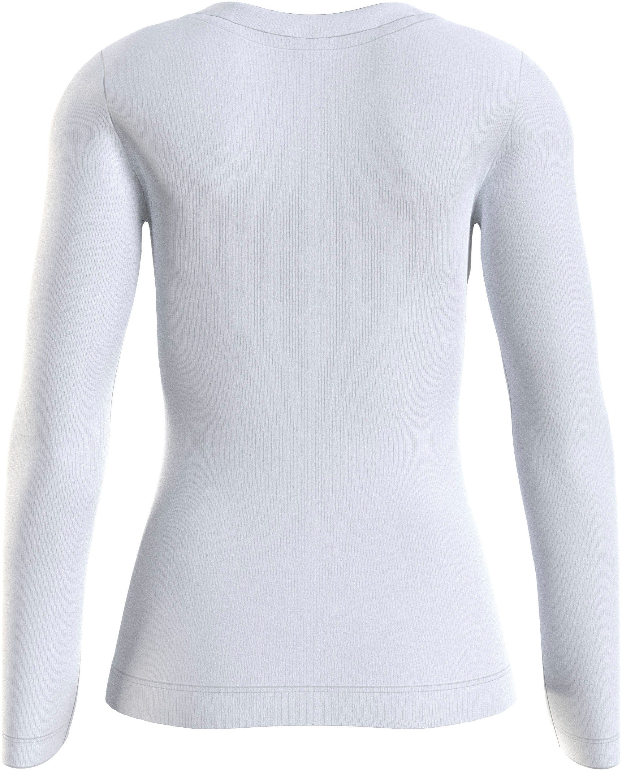 Calvin Klein Jeans Bright Langarmshirt V-NECK White MONOLOGO LONG RIB SLEEVE