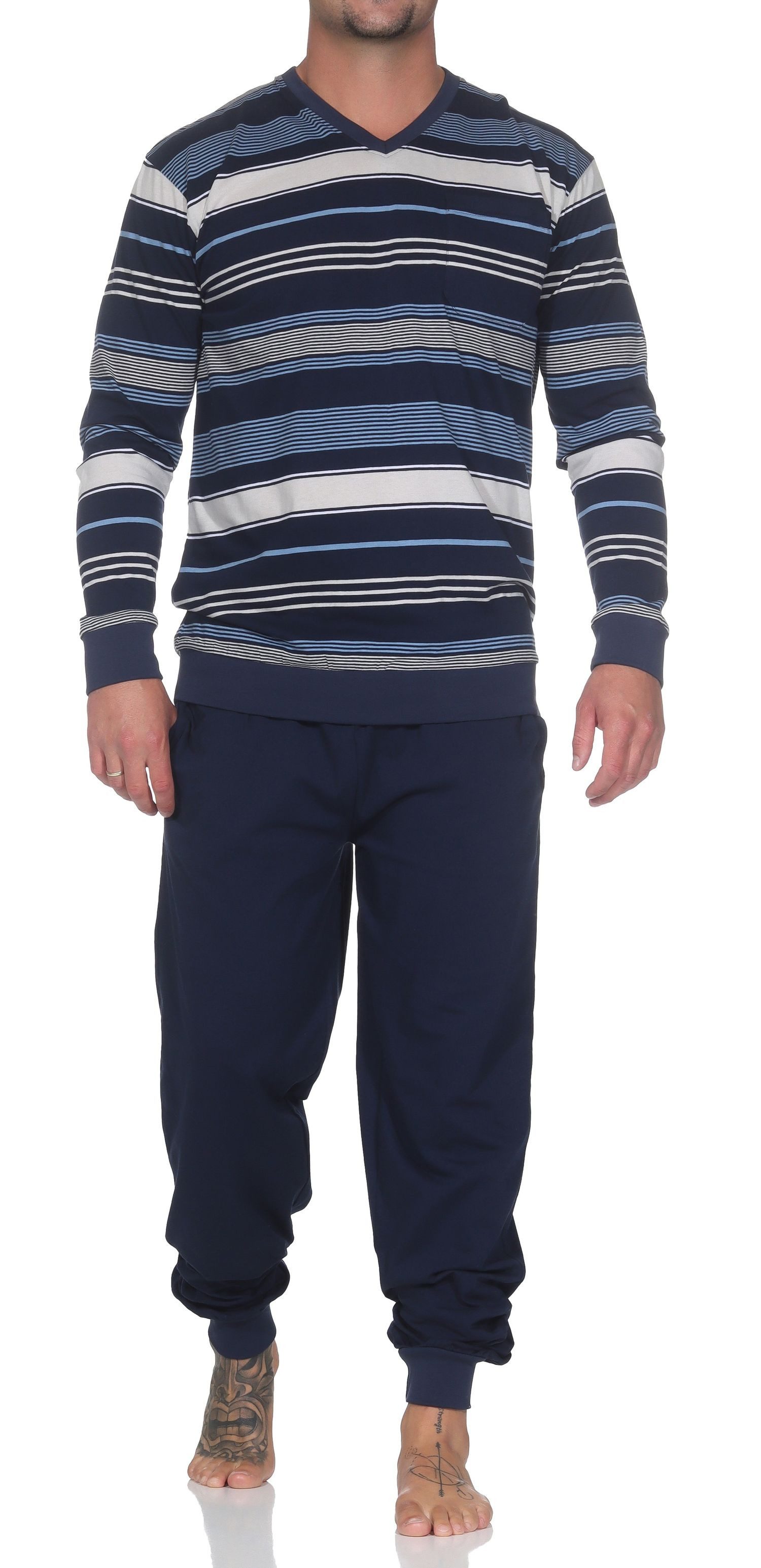 Normann Pyjama Normann Herren Schlafanzug langarm mit Bündchen - auch in Übergrößen