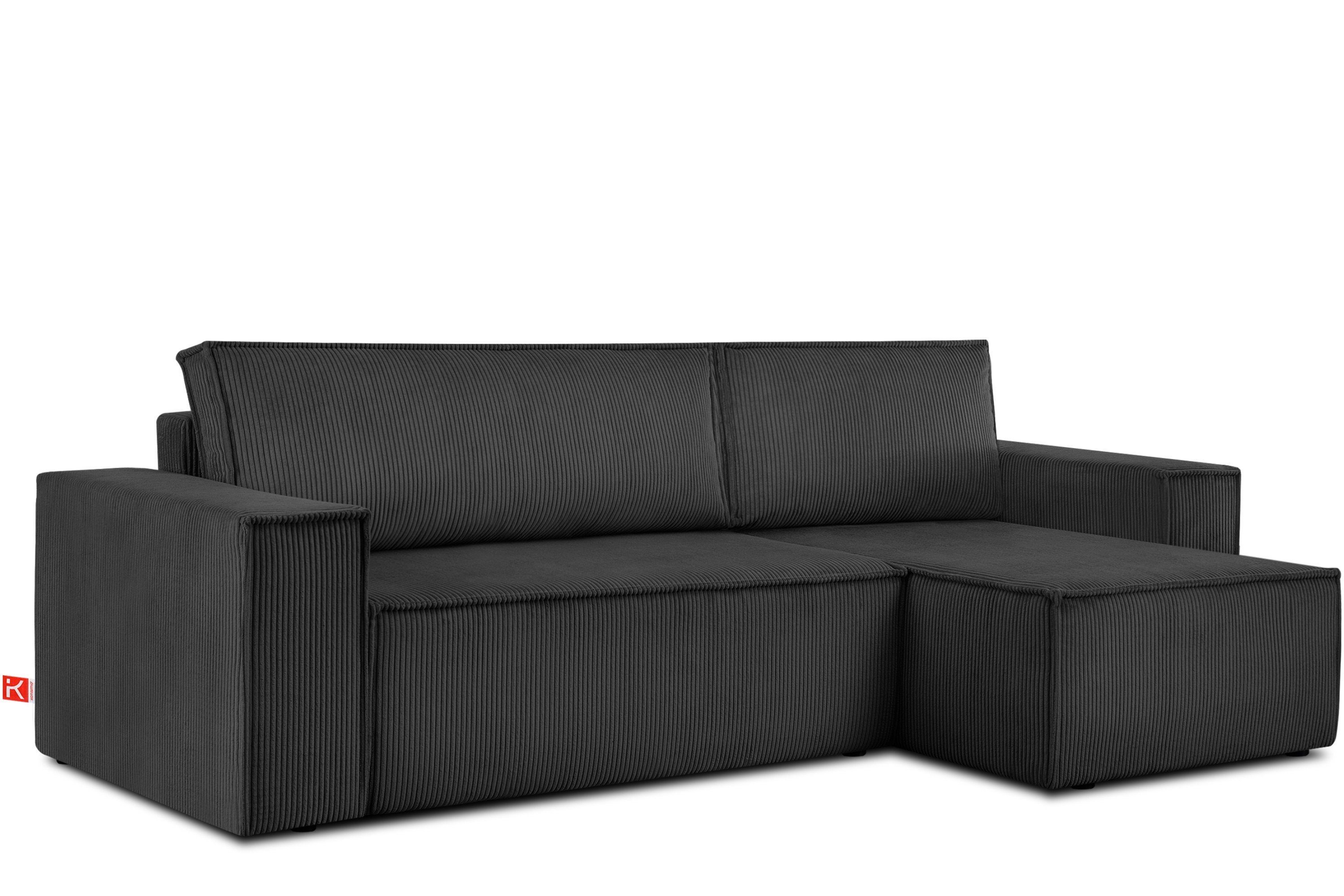 Konsimo Ecksofa NAPI Universal-Ecksofa links oder rechts, hergestellt in der EU, mit Schlaffunktion, in Pet Friendly Cord-Stoff dunkelgrau | Ecksofas