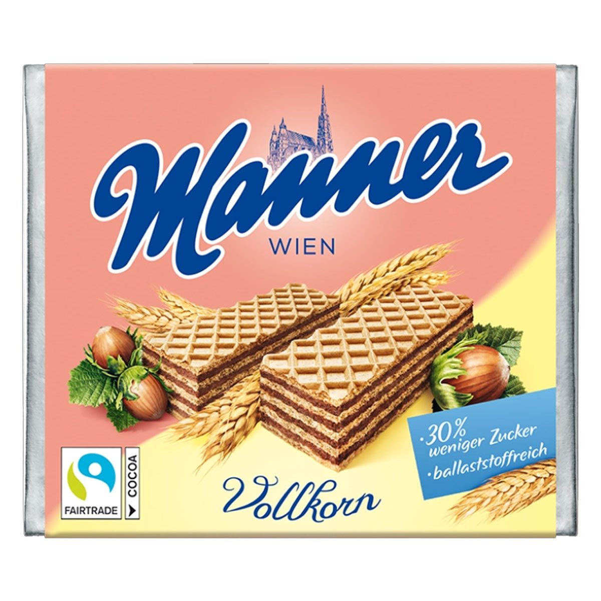 Manner Kekse, Manner knusprige Vollkorn Waffeln mit Füllung aus Halsenusscreme 75g