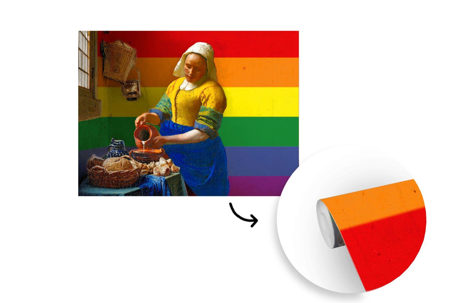 Fototapete Milchmädchen Tapete (6 - für Vermeer Schlafzimmer, Wohnzimmer, Wallpaper Regenbogen, Matt, - Vinyl MuchoWow St), Kinderzimmer, bedruckt,