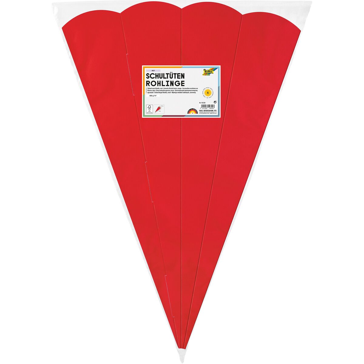 Folia Schultüte Schultüten Rohling - 68 cm sechseckig rot 5er Pack.