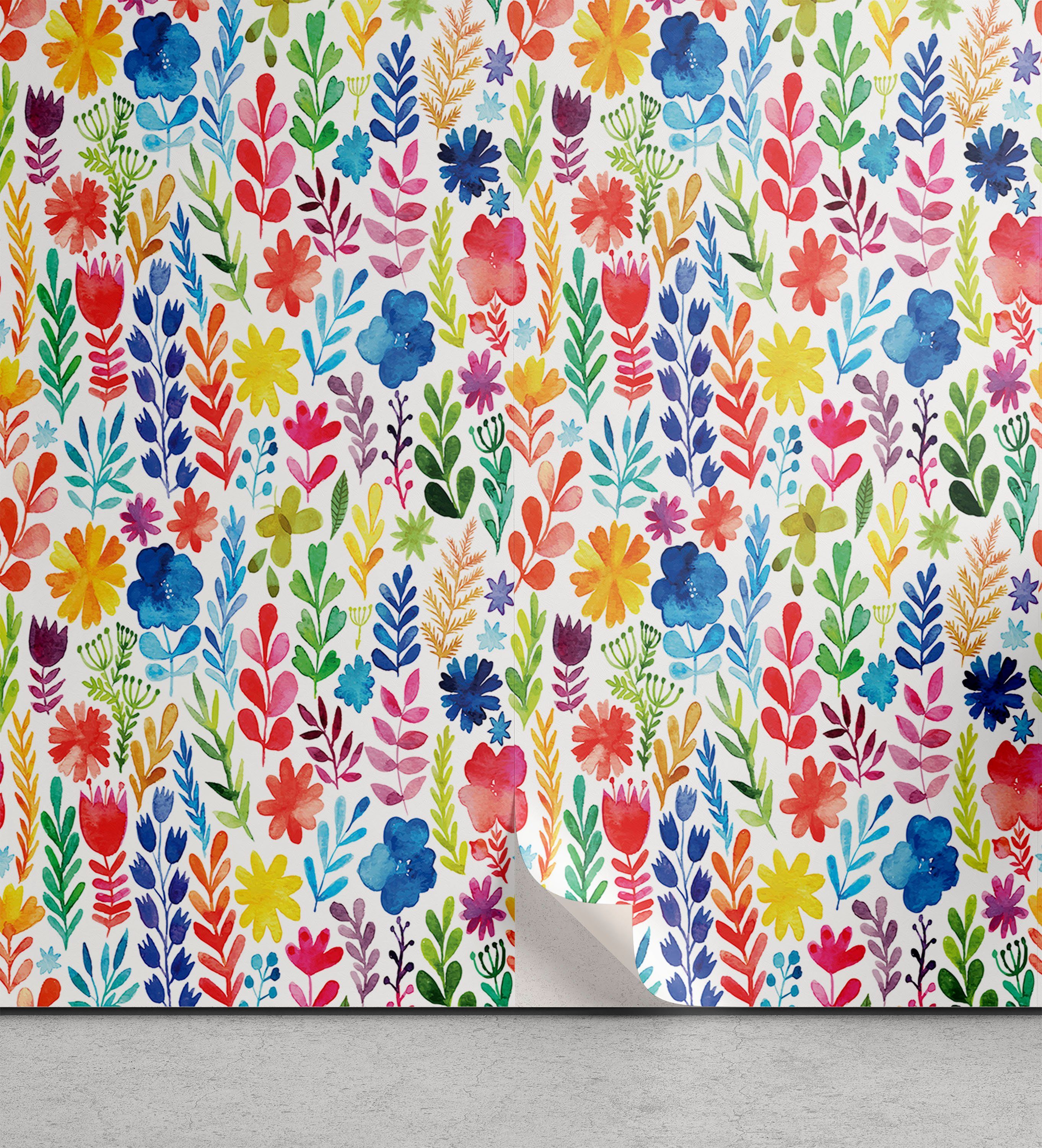 Abakuhaus Vinyltapete selbstklebendes Wohnzimmer Küchenakzent, Blumen Tulpen Rosen und Stiefmütterchen
