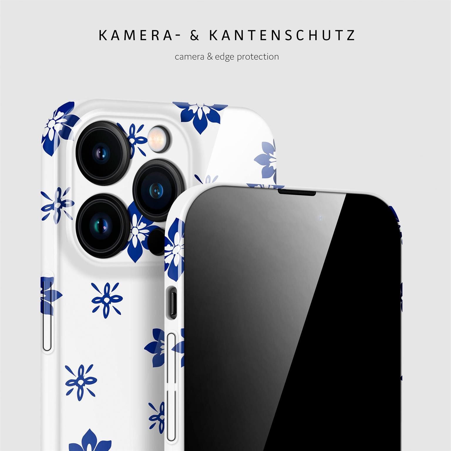 ONEFLOW Handyhülle für iPhone 14 Pro Splash Cover Blau Weiß Blumen 6,1 Zoll, Hülle mit Design Muster Designer Case Kameraschutz Handy Schutzhülle