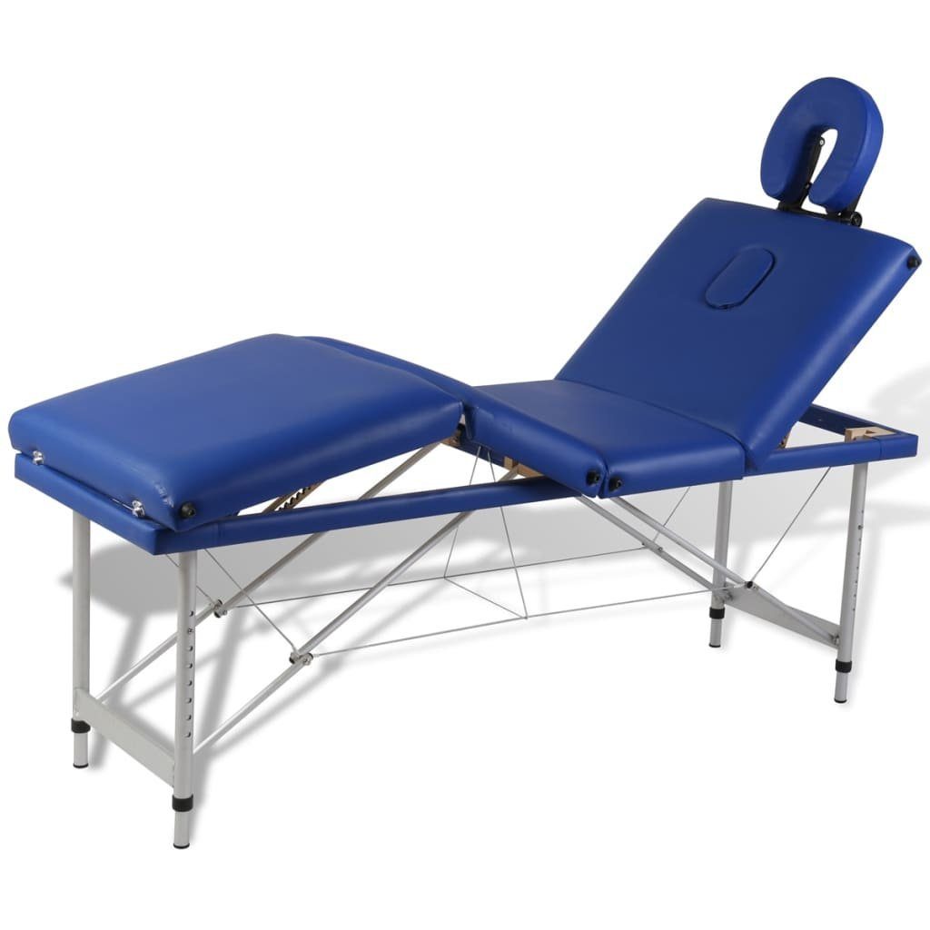 vidaXL Massageliege Massagetisch mit Aluminiumrahmen, faltbar 4 Zonen Blau
