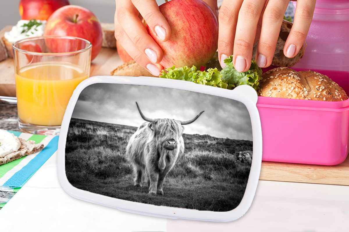 Brotdose Lunchbox - - Schottischer Kinder, Kunststoff, rosa Mädchen, Kunststoff Natur, - Erwachsene, - Snackbox, Brotbox für MuchoWow Wolken Kuh (2-tlg), Tiere Hochländer