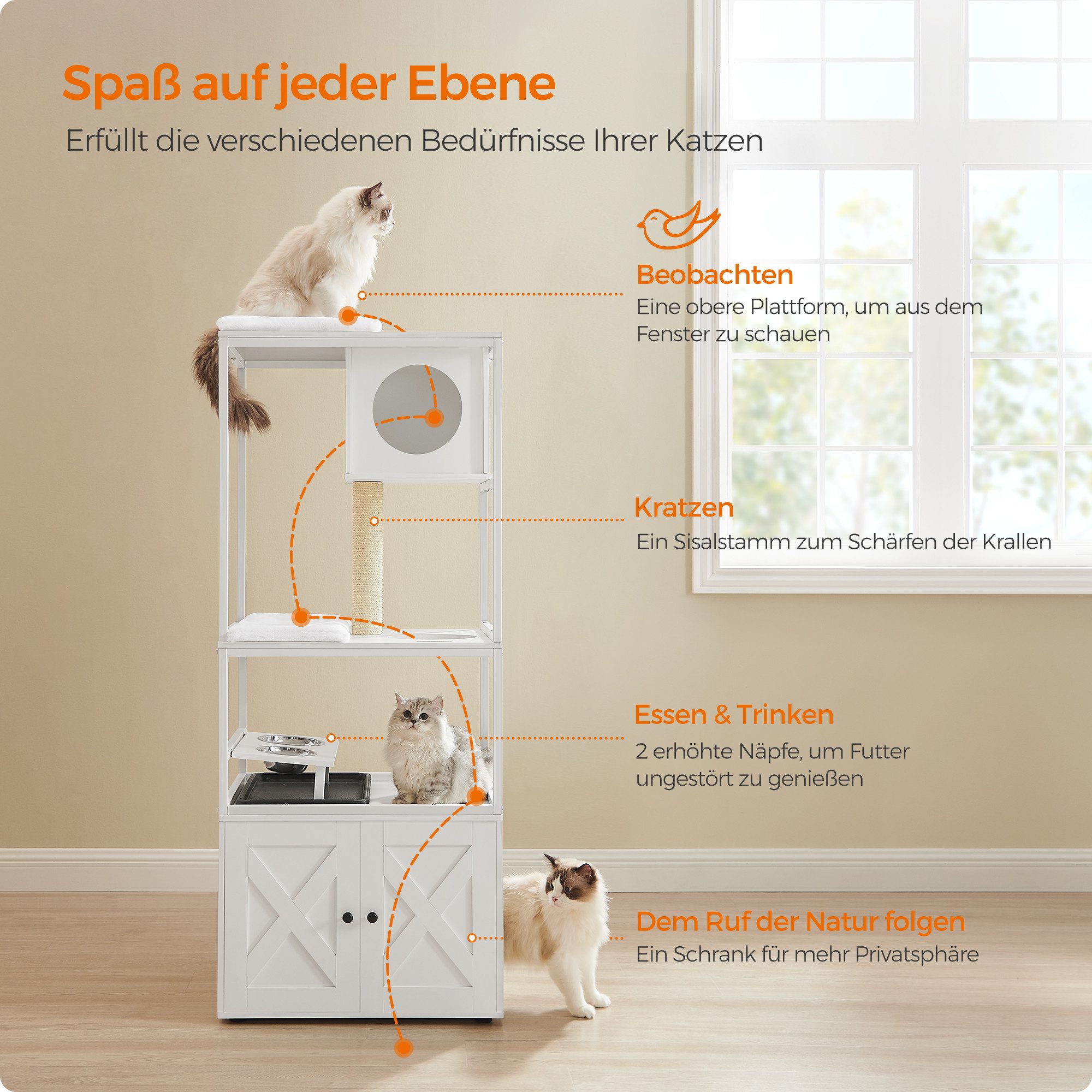 FEANDREA Kratzbaum, 3-in-1, mit Katzenklo-Schrank, erhöhter günstig online kaufen