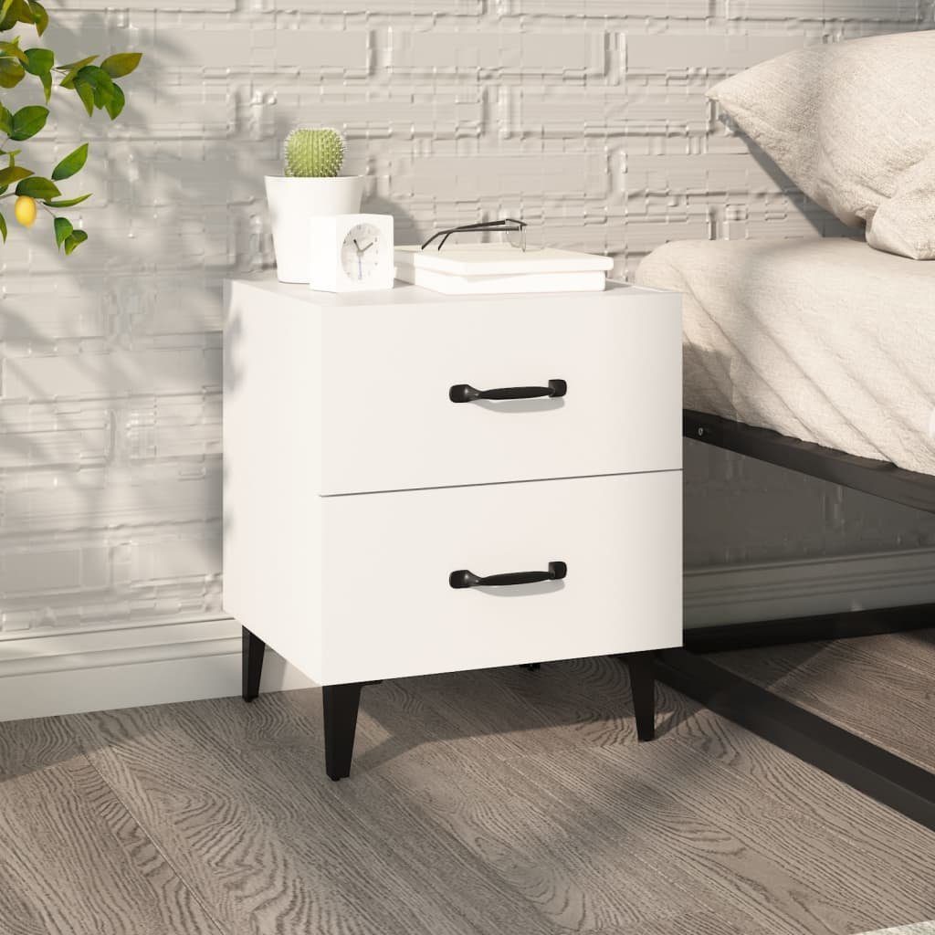 furnicato Nachttisch Weiß 40 x 35 x 47,5 cm aus Holzwerkstoff und Metall (1-St), Beistelltisch mit zwei Schubladen und feuchtigkeitsbeständiger Fläche