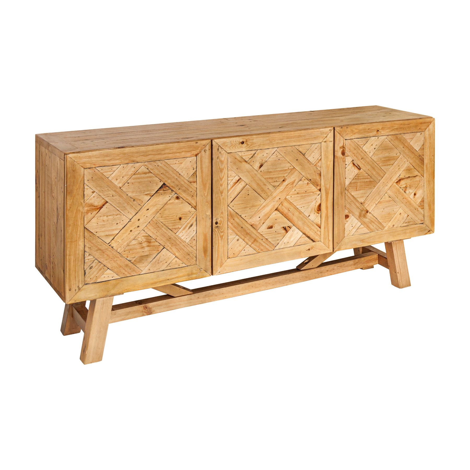 riess-ambiente Sideboard RIVIERA 155cm natur · Schrank aus recyceltem Massivholz in Bohlenoptik (Einzelartikel, 1 St), grifflose Kommode aus Pinienholz · 3 Türen & 4 Fächer · Wohnzimmer