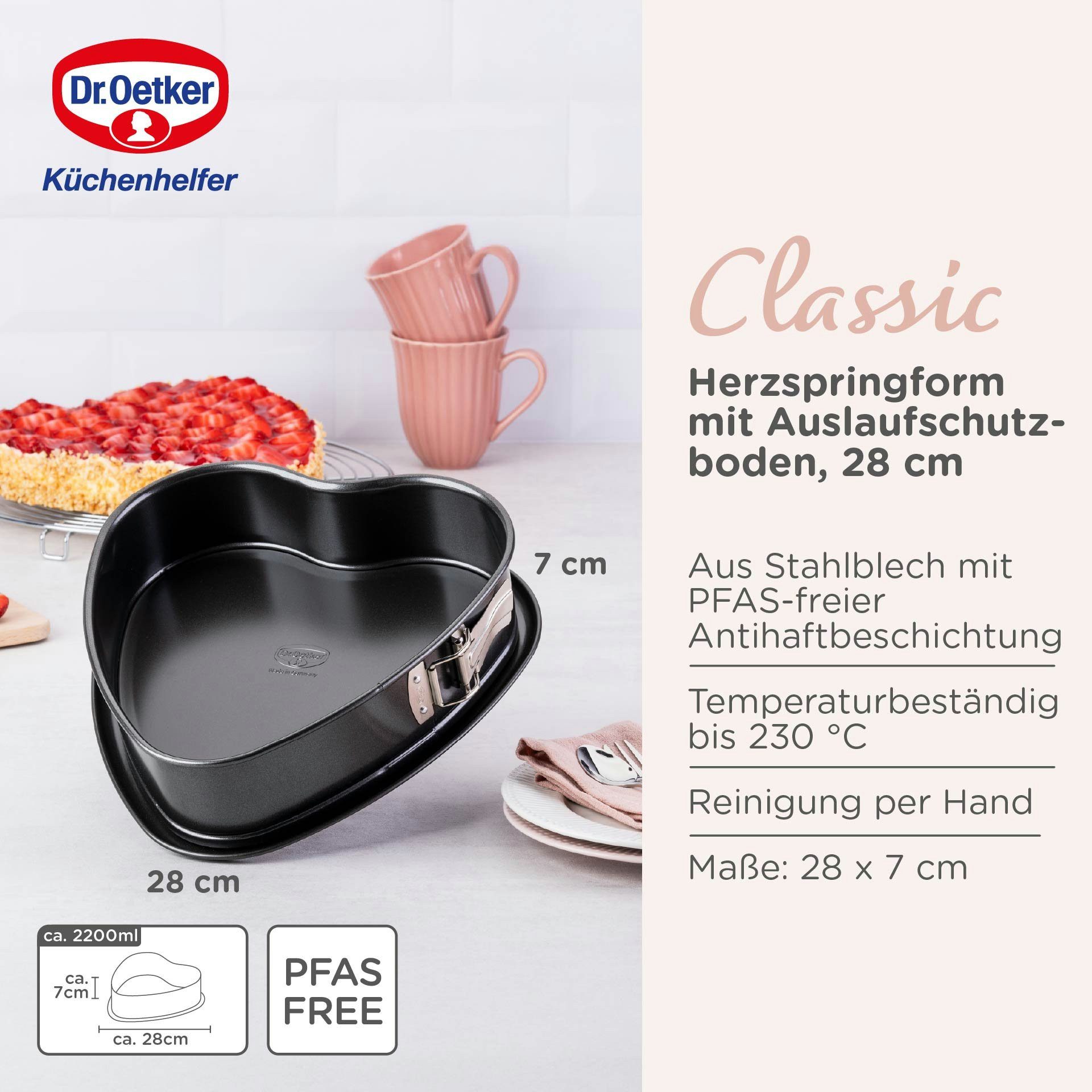 Dr. Oetker Küchenhelfer Springform in Herzform, Auslaufschutzboden, Antihaft, Backform