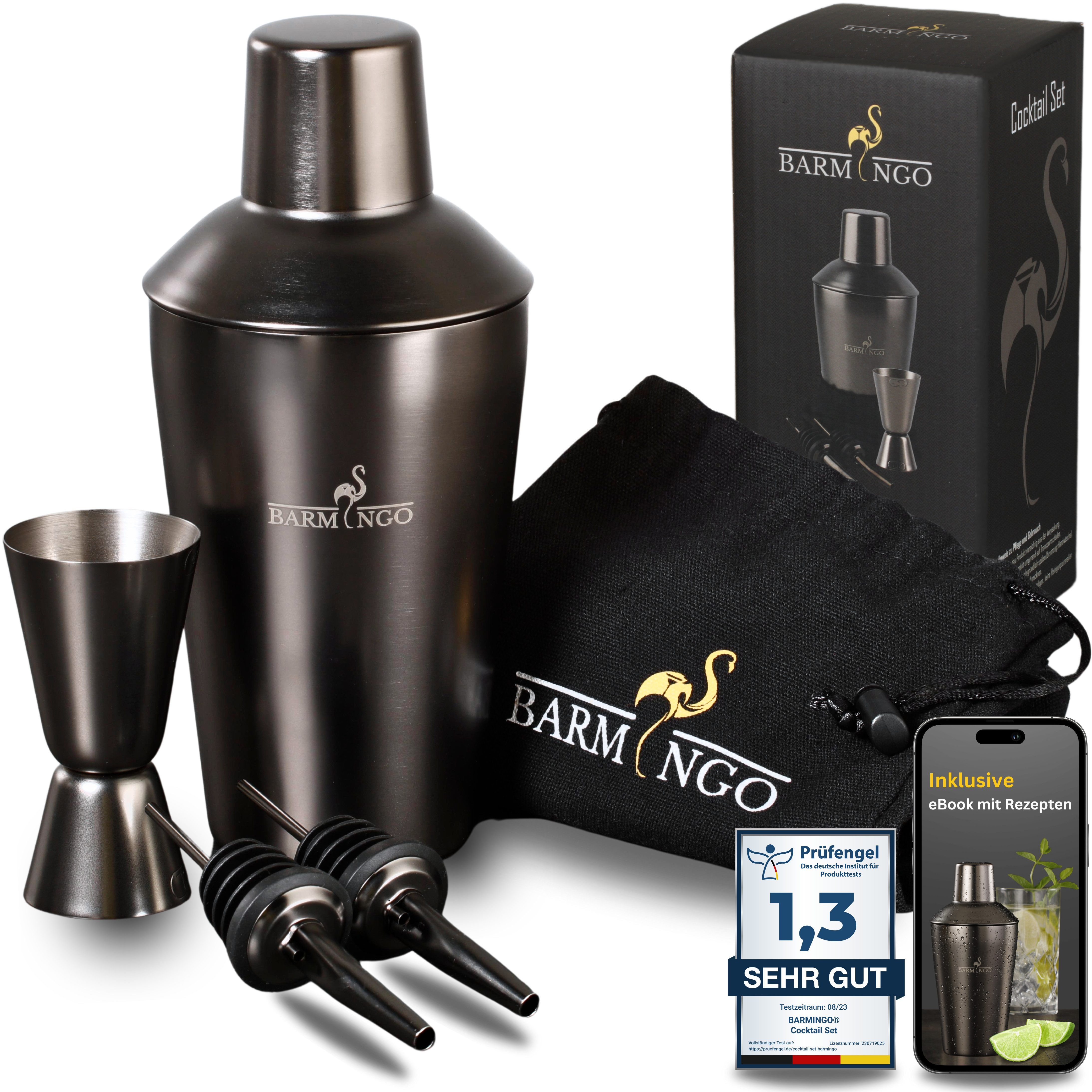 BARMINGO Cocktail-Set Edelstahl Cocktail Shaker Set (700 oder 500ml) mit Bar Zubehör, (Cocktailshaker Set, 5-tlg., für Profis und Anfänger), Cocktail Zubehör mit hochwertiger Beschichtung in stilvollen Цвета(ов)