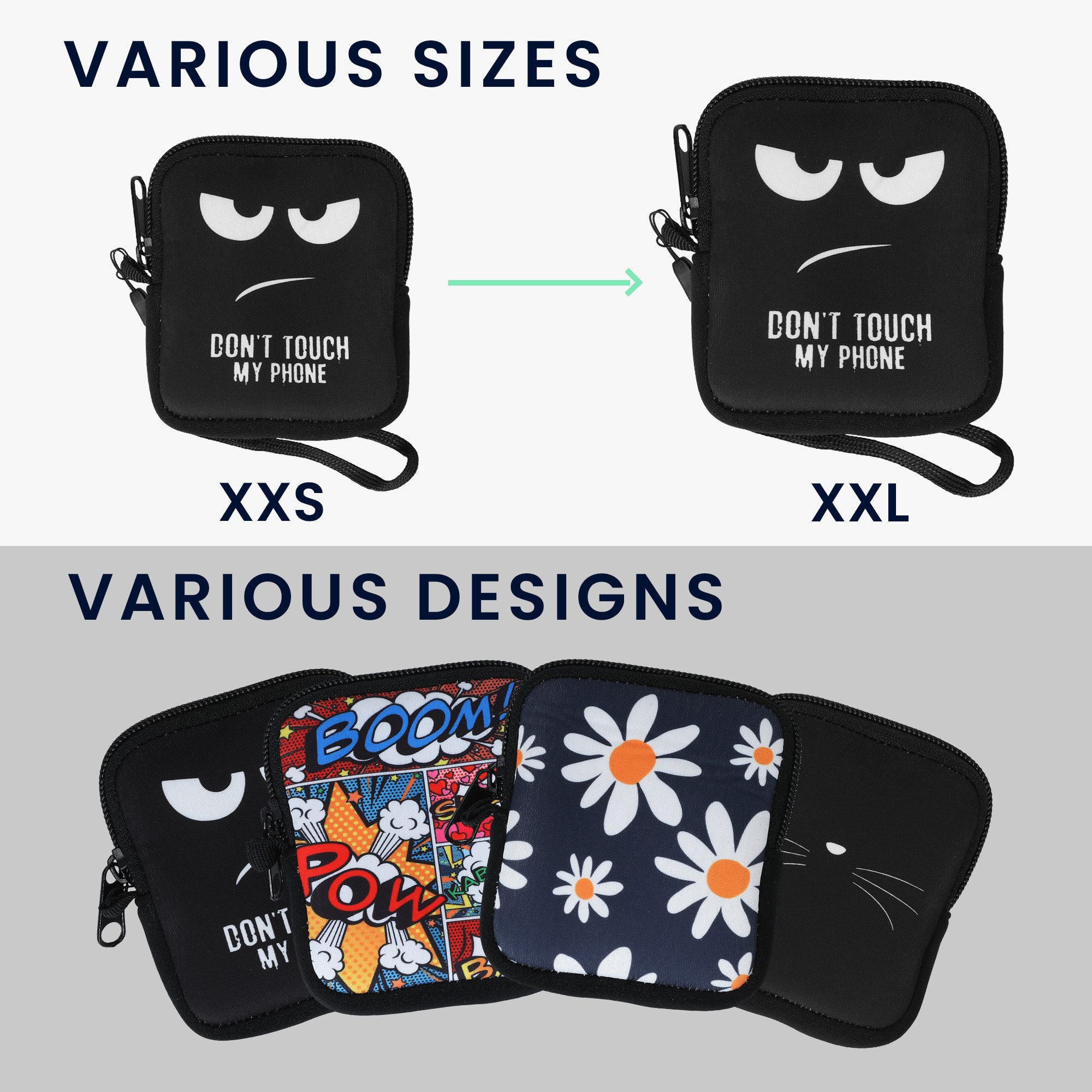 kwmobile Smartphone-Hülle Handytasche für faltbare Smartphones XXS - 3 / 3,5" Hülle, Neopren Tasche Telefon Tasche mit 10 x 8 x 2 cm Innenmaße