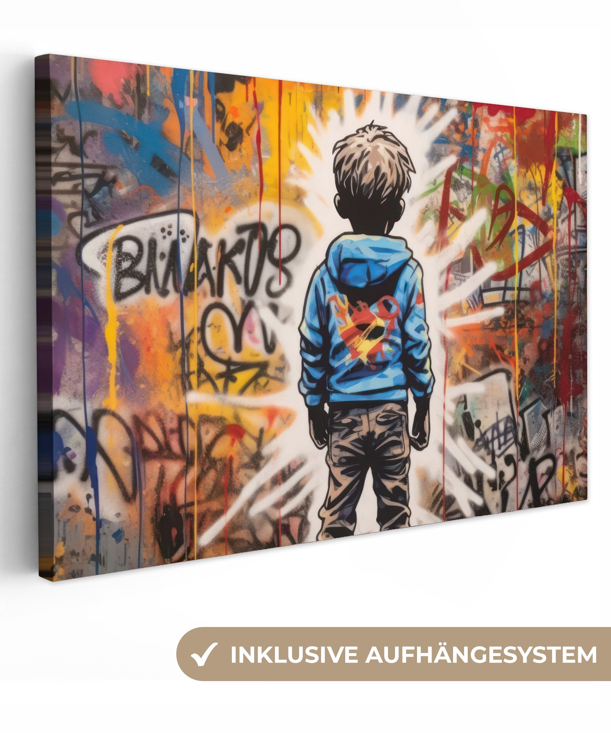 OneMillionCanvasses® Leinwandbild Graffiti - Junge - Farben - Straßenkunst, günstig online kaufen