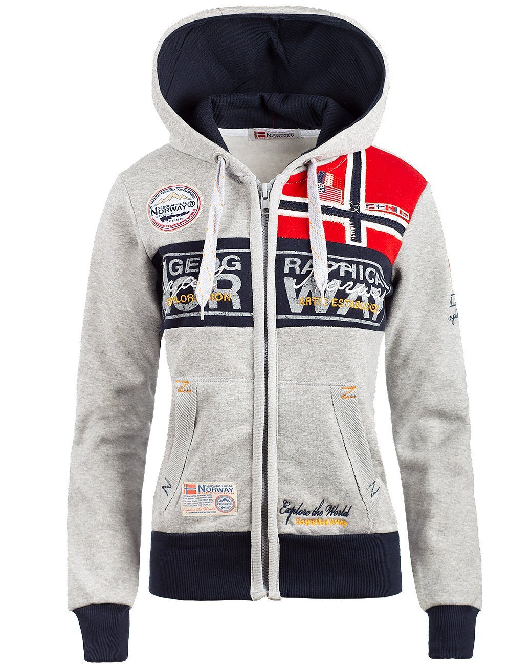 Geographical Norway Kapuzensweatjacke Damen Hoodie baflyer (1-tlg) mit Kapuze und Aufnähern hell grau