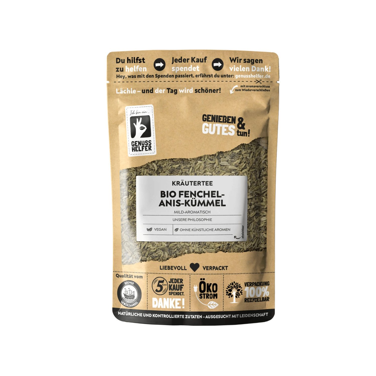 Bremer Gewürzhandel Tee Fenchel-Anis-Kümmel Kräutertee BIO, 170 g
