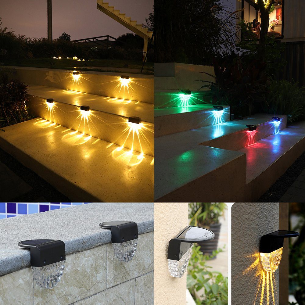 Warmweiß/RGB Yard Weiß Zäune, Garden Solar,Wasserdichte,für Warmes Solar LED Rosnek Glow Außen-Wandleuchte Stufenpfosten Lights, /Color Pathway