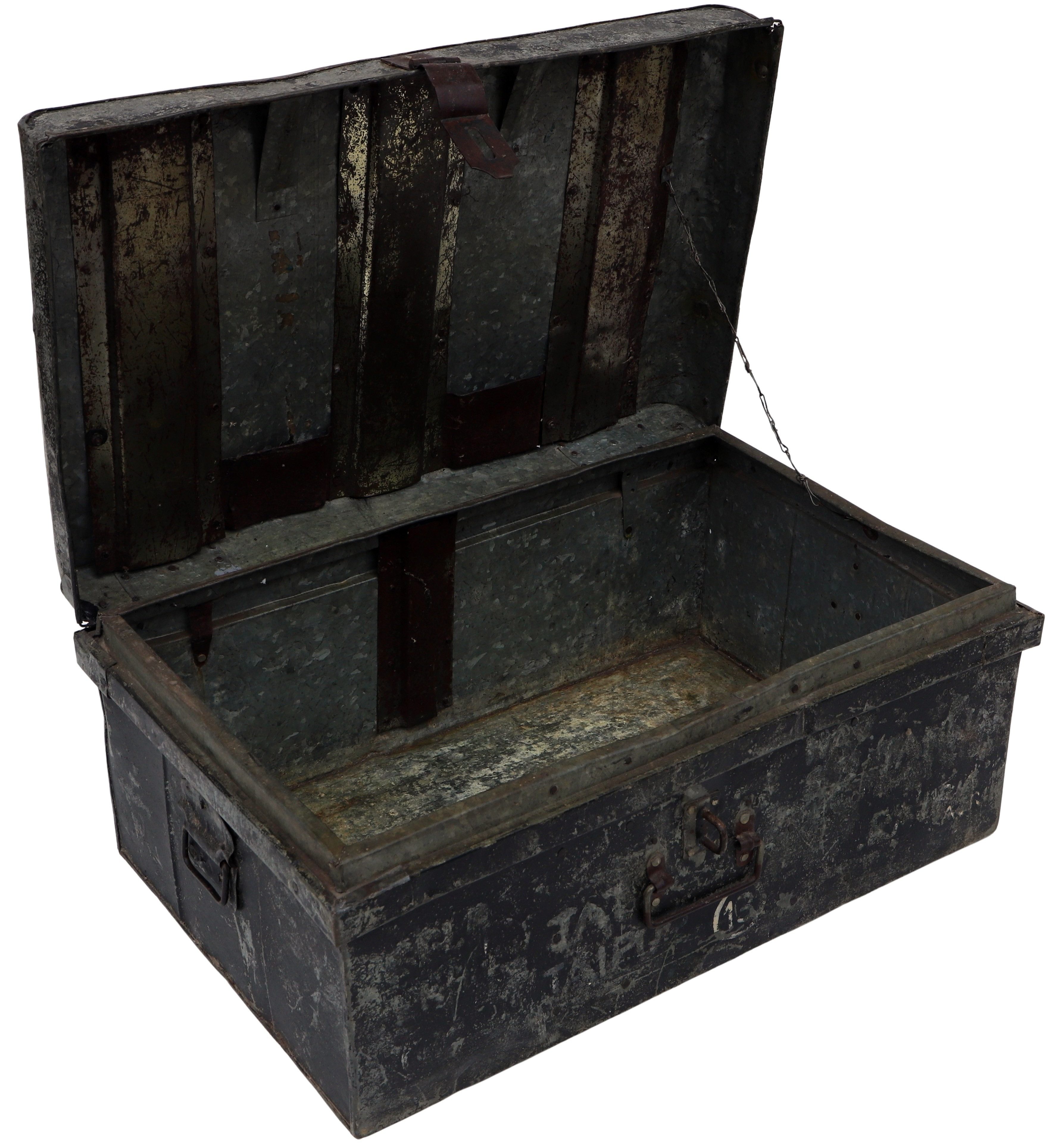 Guru-Shop Truhenbank Alter Blechkoffer, antiker Metallkoffer -..