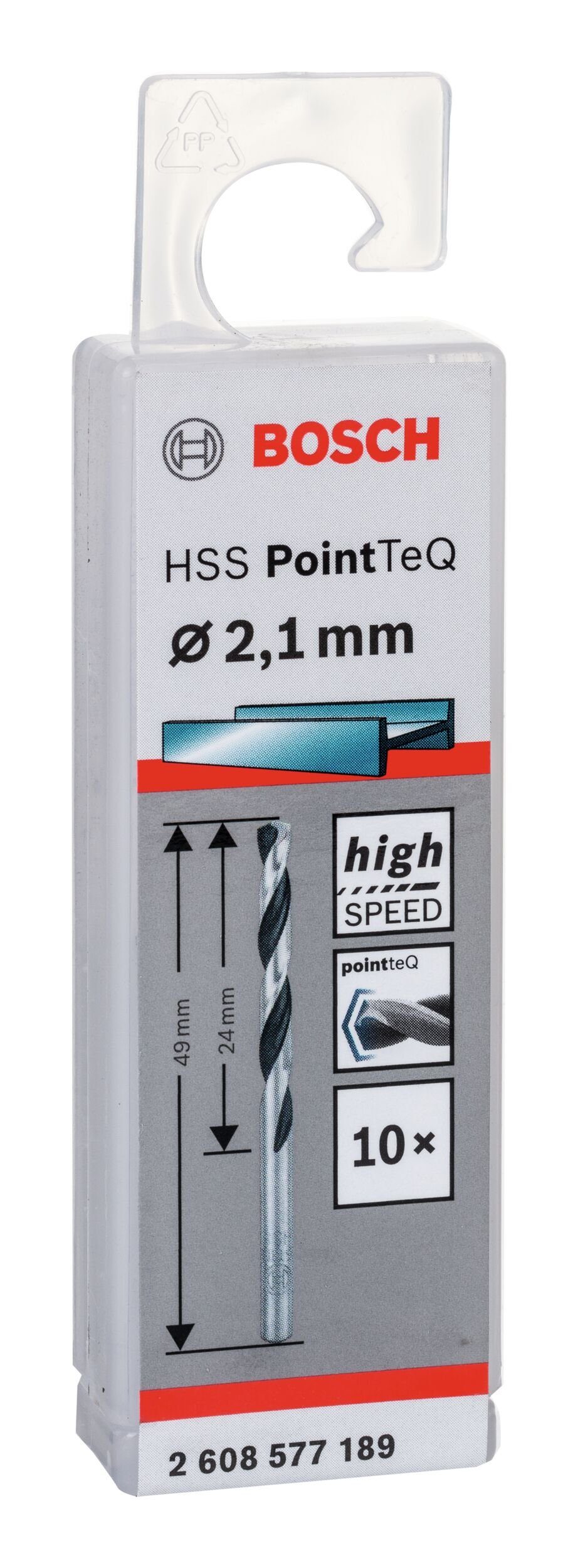 BOSCH Metallbohrer, HSS (10 - 2,1 338) - mm Metallspiralbohrer Stück), PointTeQ 10er-Pack (DIN